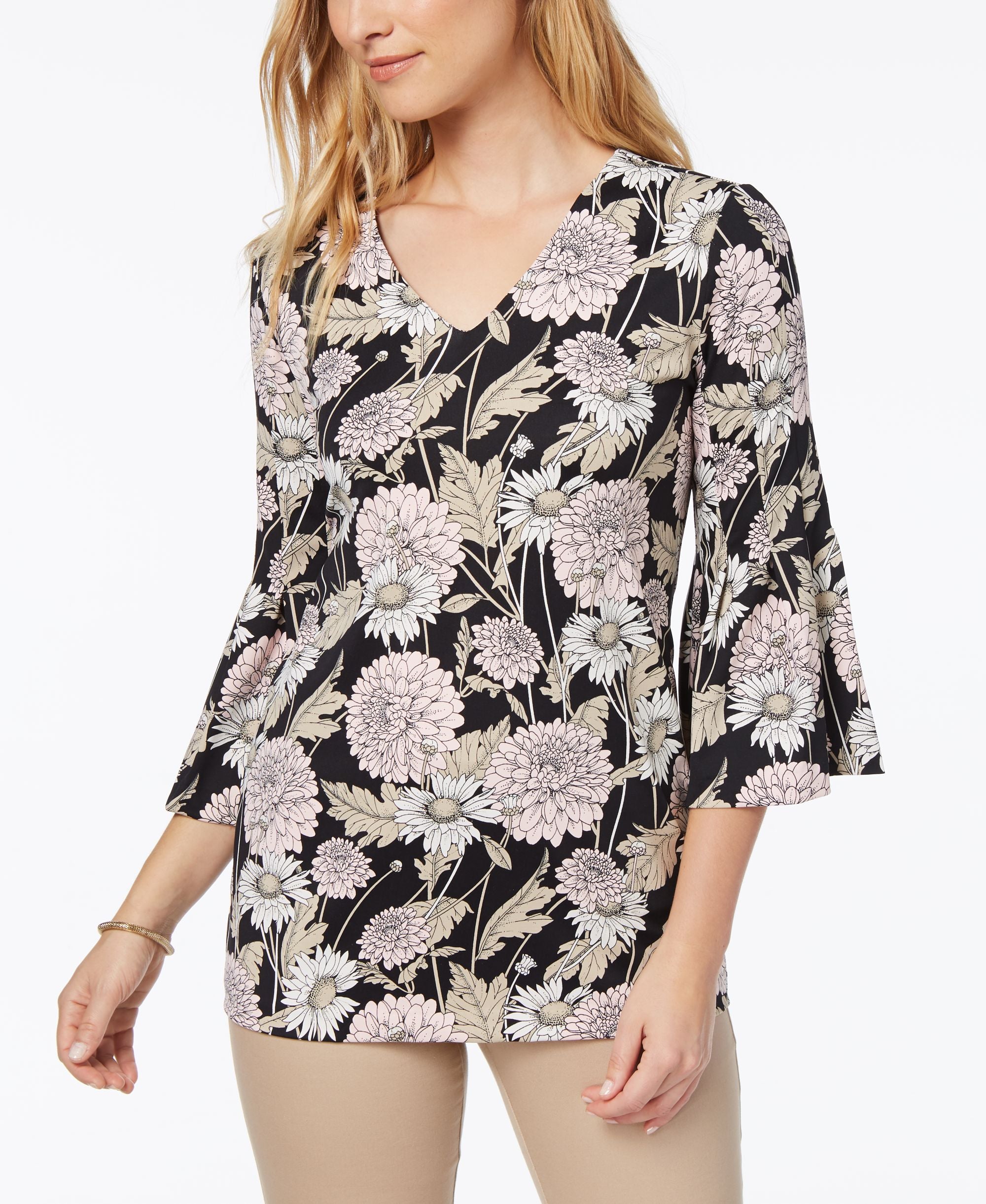 Charter Club Printed Bell Sleeve Blouse