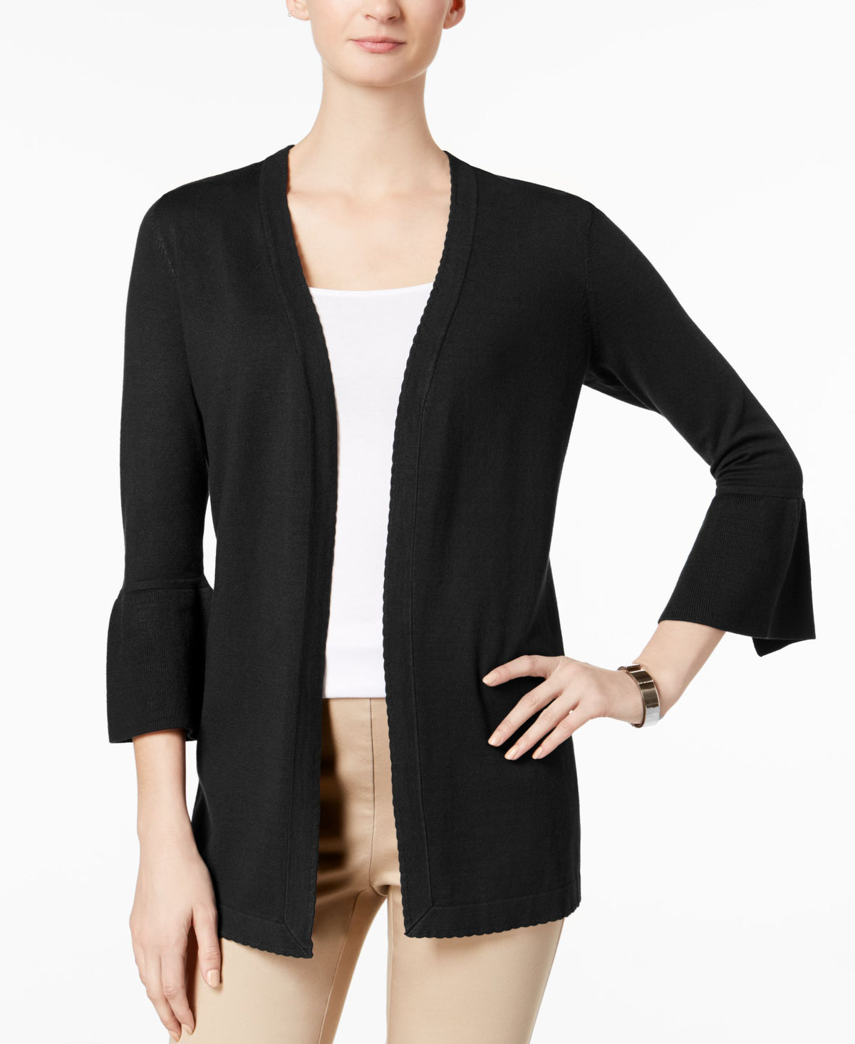 Scalloped Bell-Sleeve Cardigan