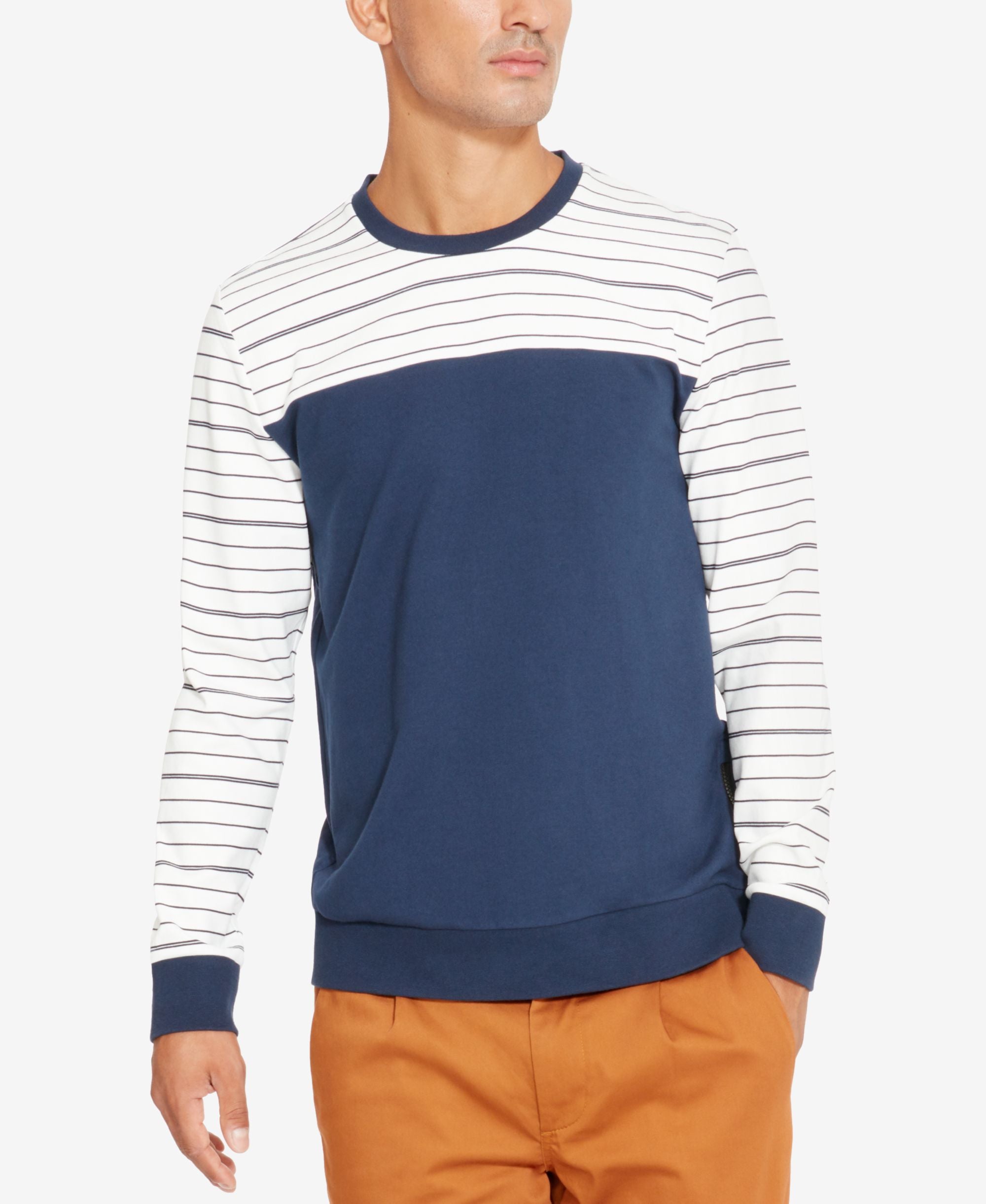 Kenneth Cole Reaction Mens Colorblocked Pinstripe Sweatshirt