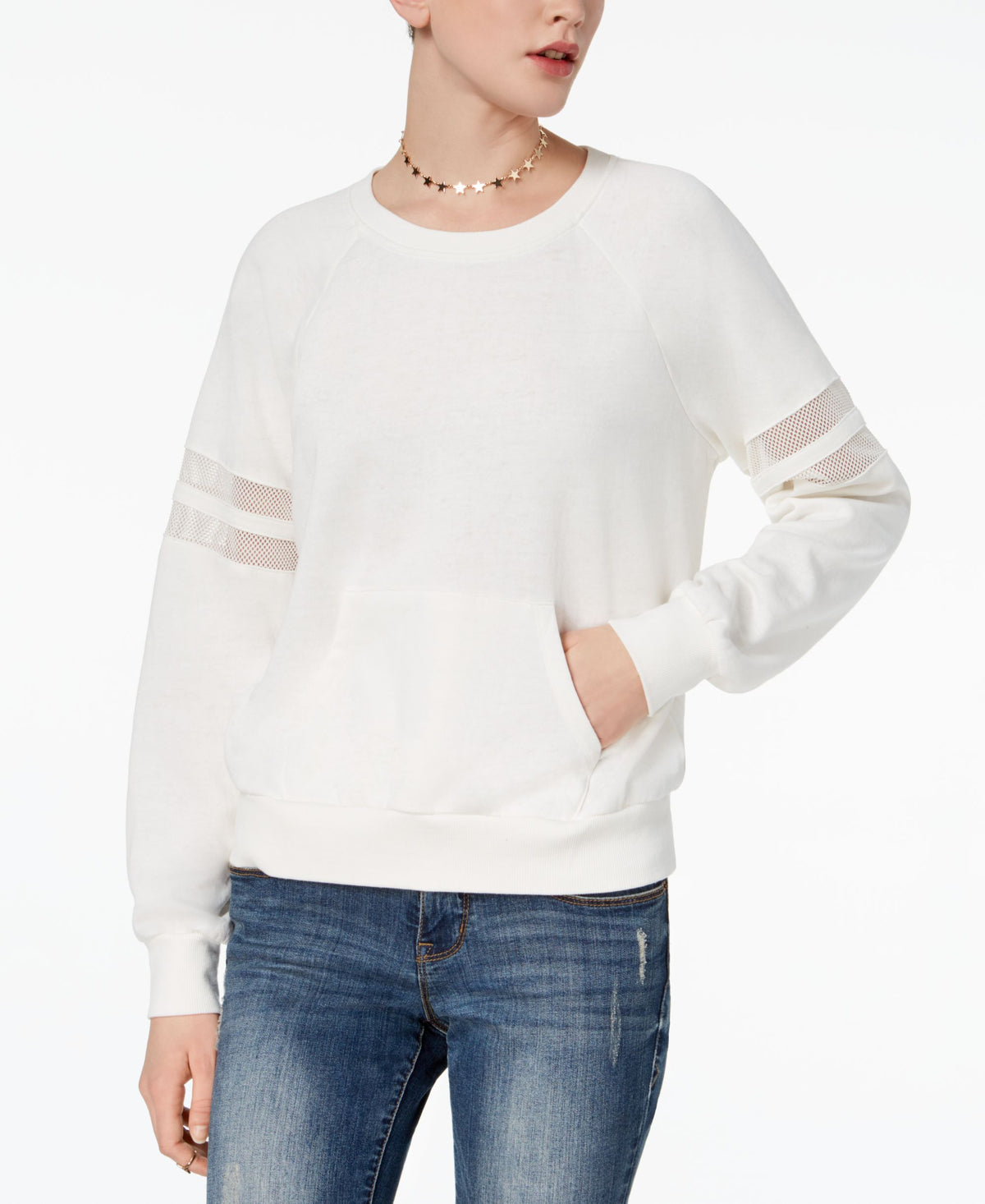 Hippie Rose Juniors Mesh Trimmed Pullover Sweatshirt