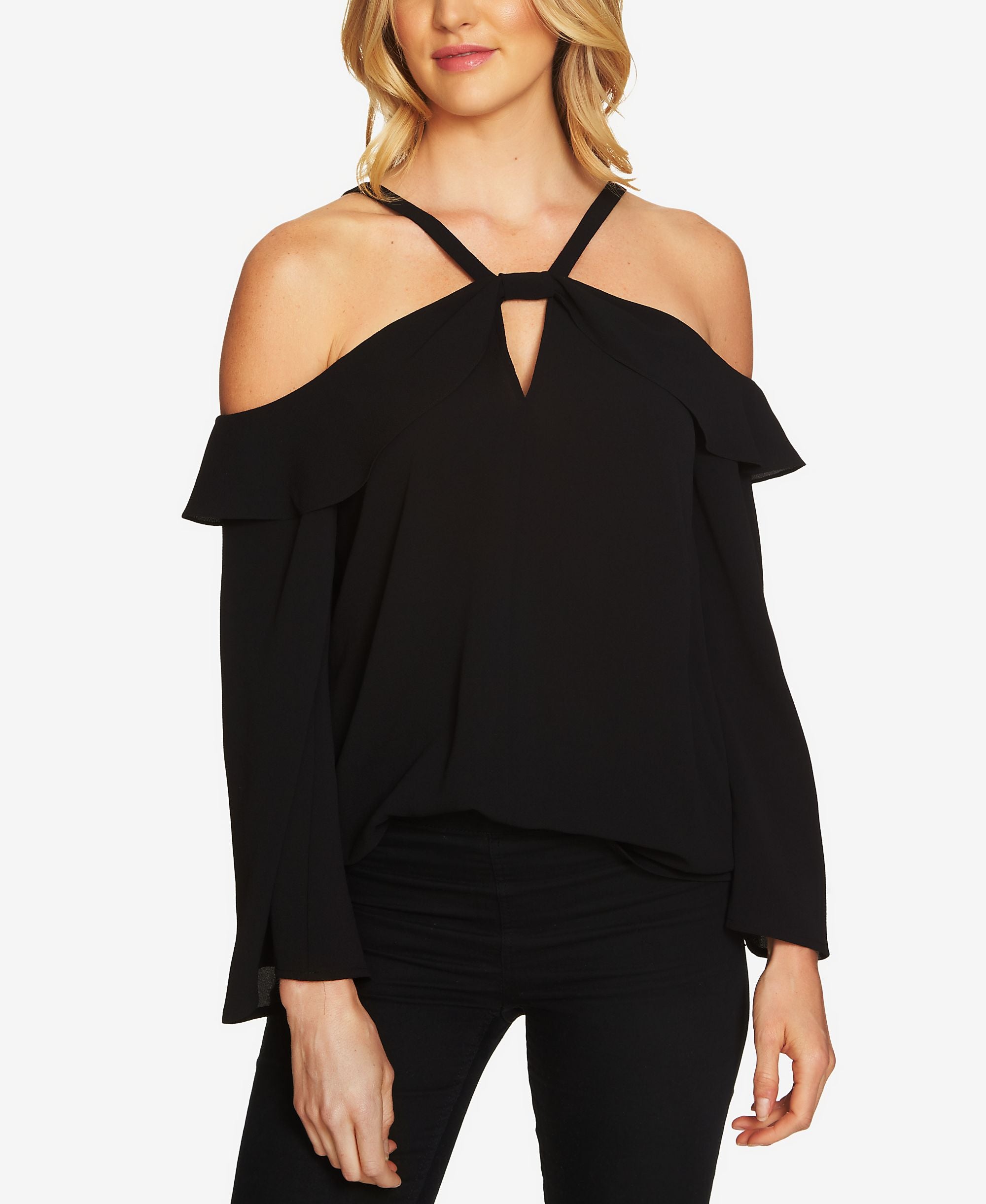 CeCe Cold-Shoulder Flounce Top