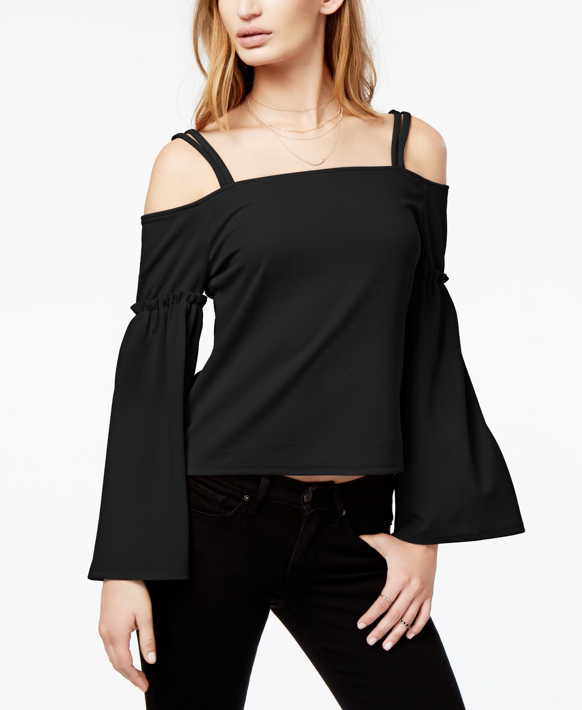 Bar III Textured Cold Shoulder Top
