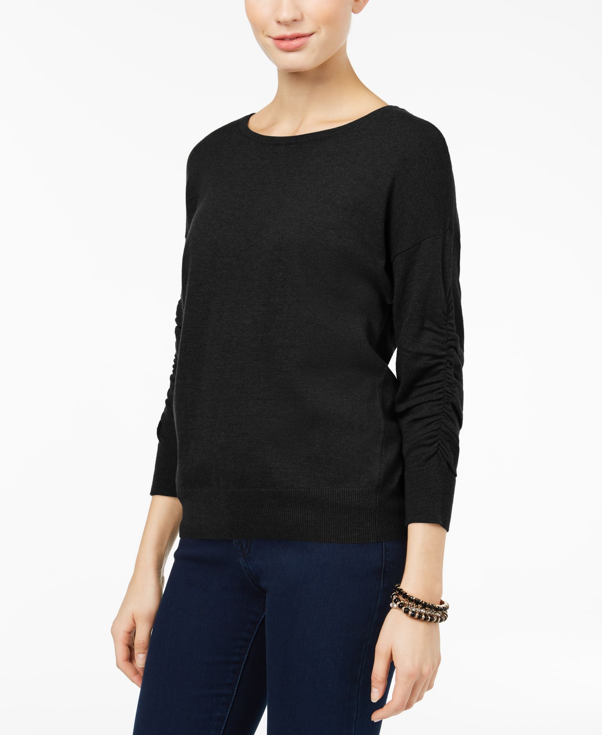 Petite Ruched Sleeve Sweater