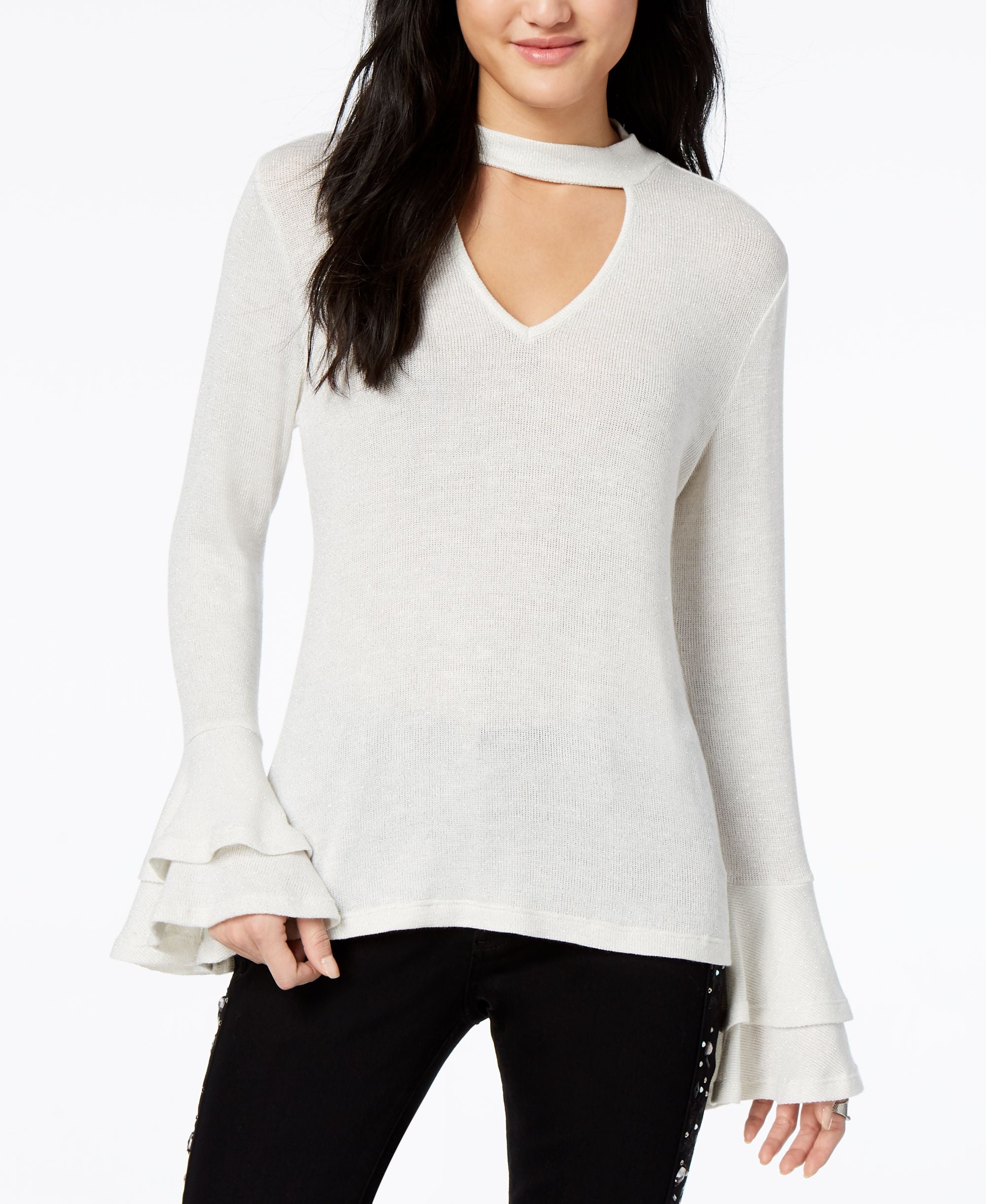 Lily Black Juniors Tiered Bell Sleeve Choker Top