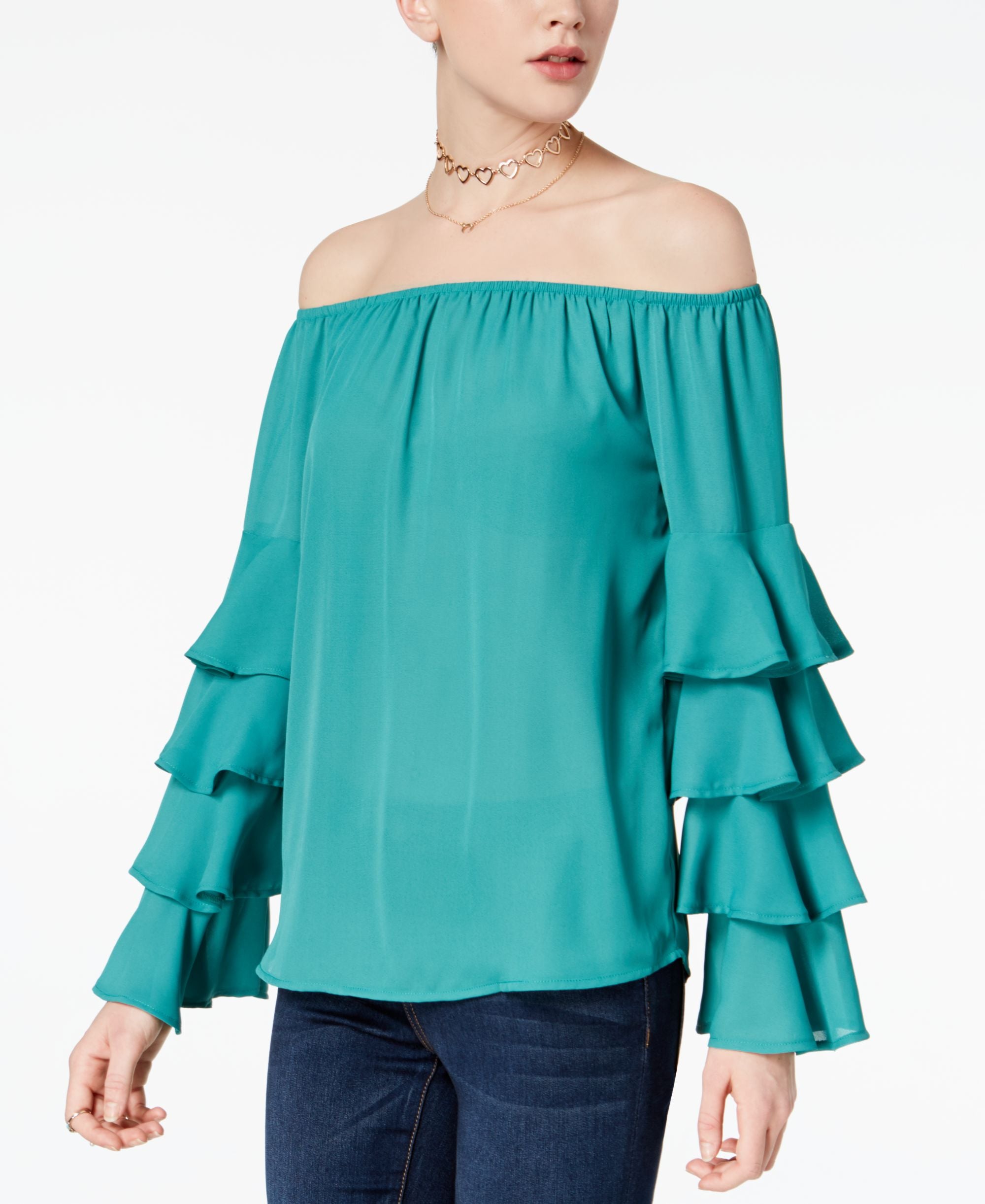 Say What Juniors Tiered Sleeve Off The Shoulder Top
