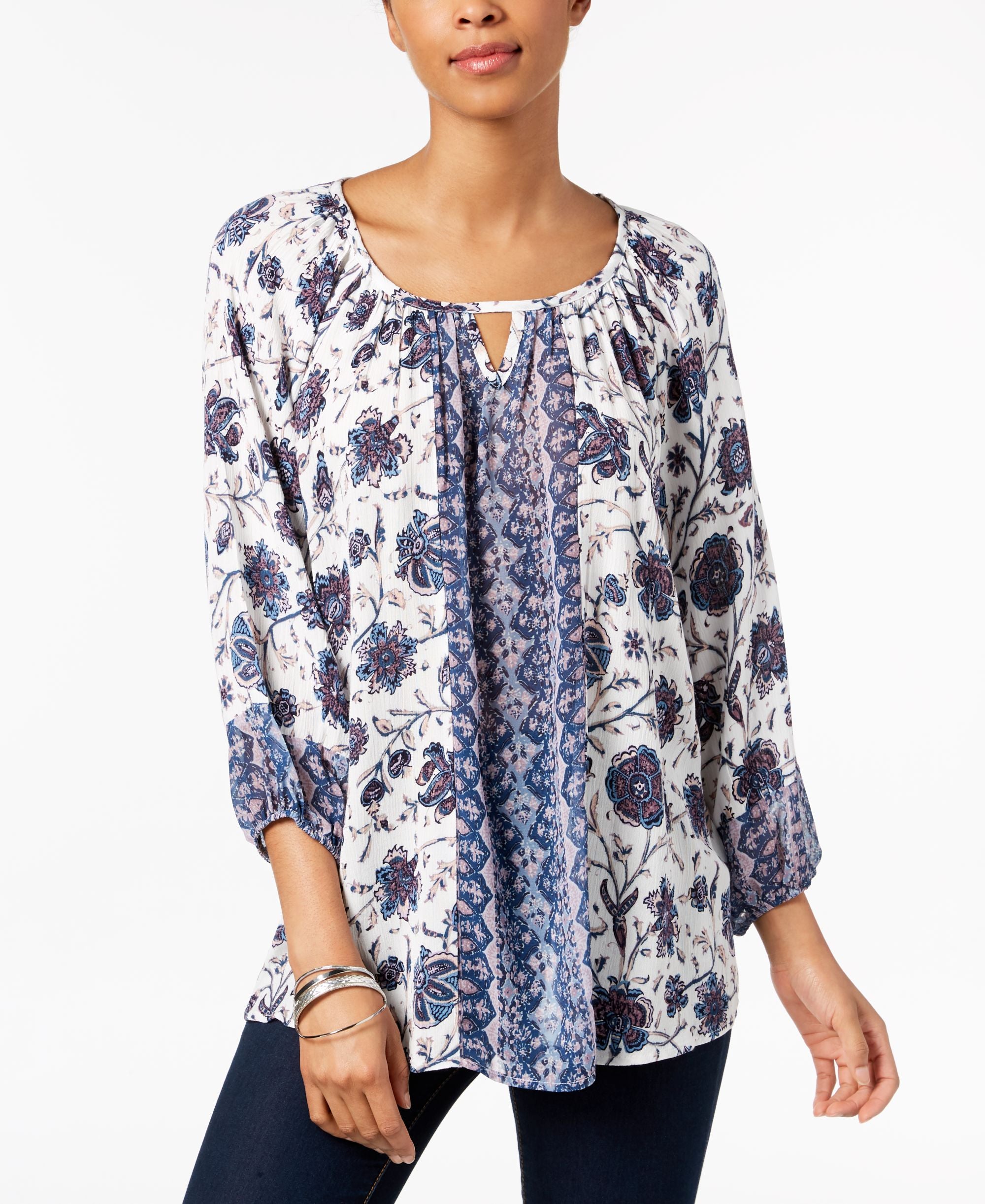 Style & Co Printed Keyhole Top