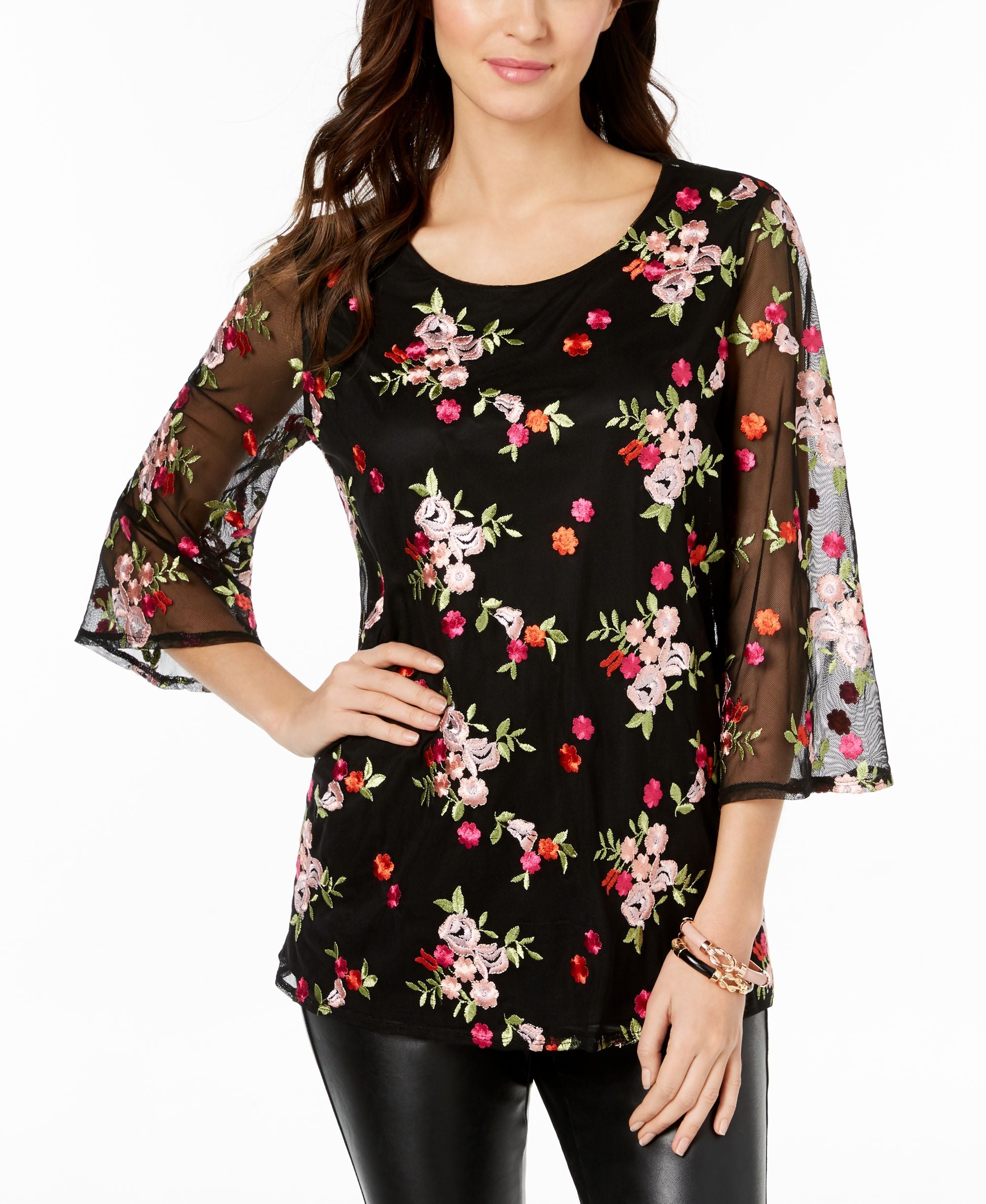 Charter Club Embroidered Mesh Tunic