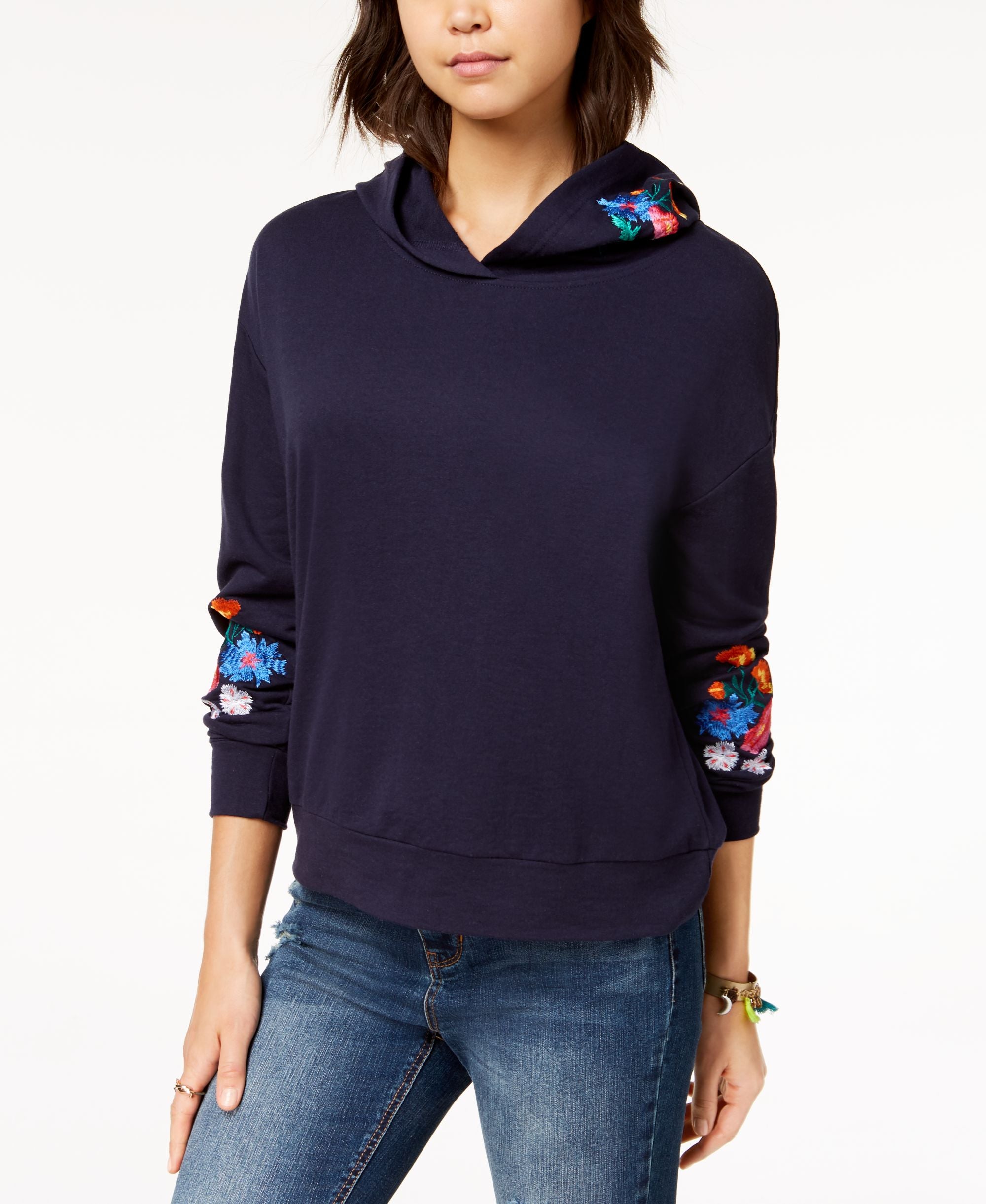 Almost Famous Juniors Floral Embroidered Hoodie