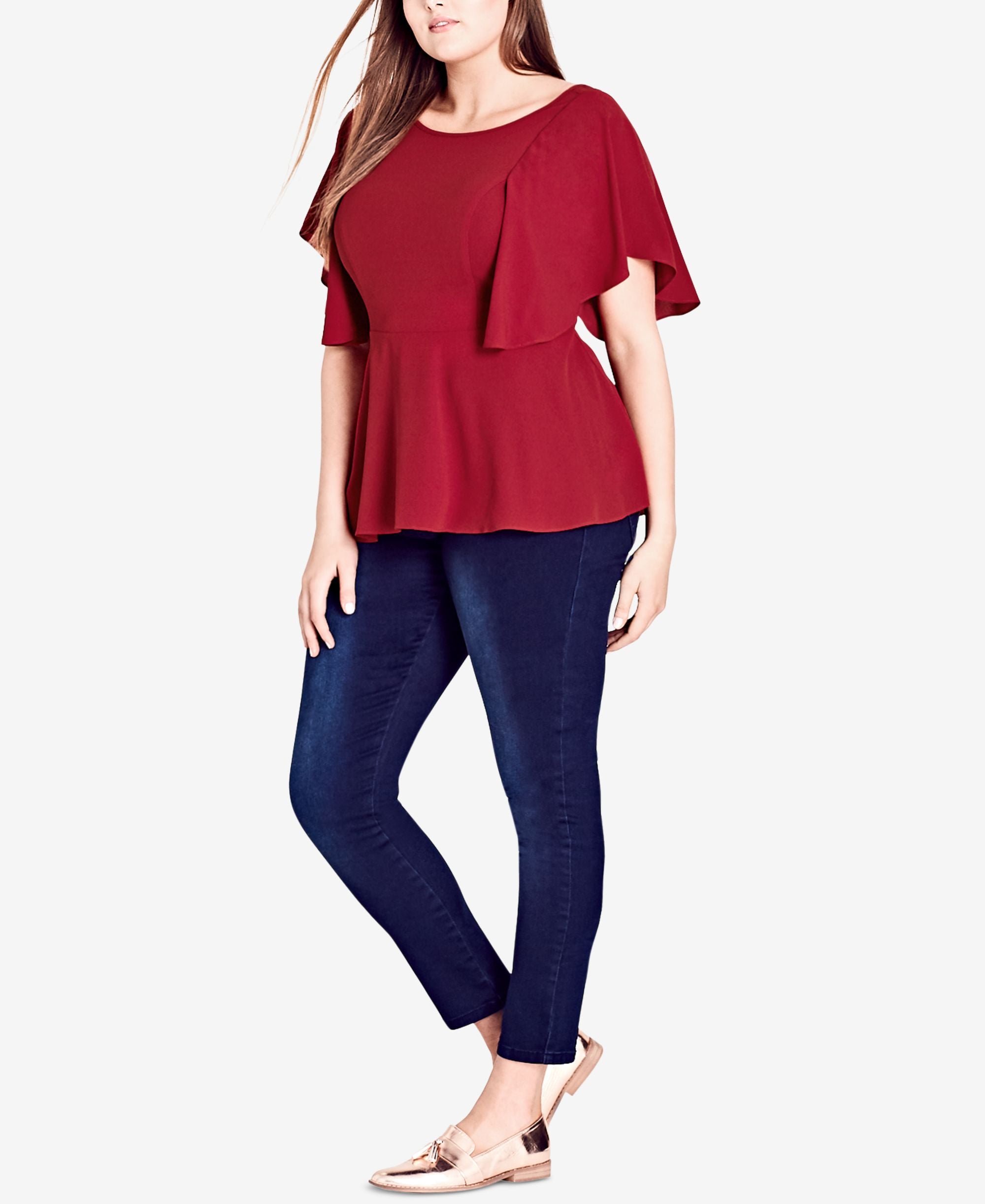 City Chic Trendy Plus Size Flutter Sleeve Peplum Top