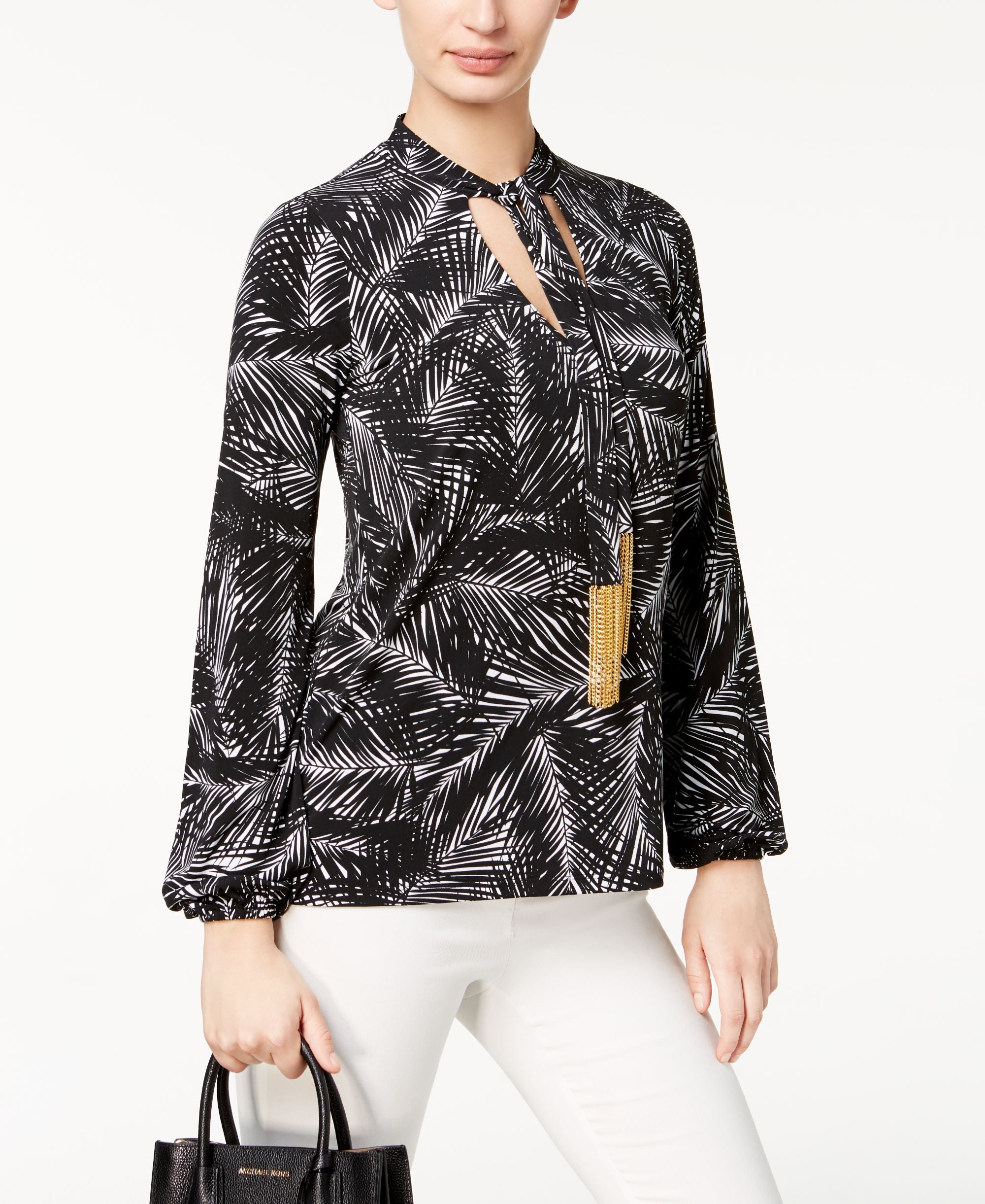 Michael Michael Kors Petite Choker Neck Printed Top