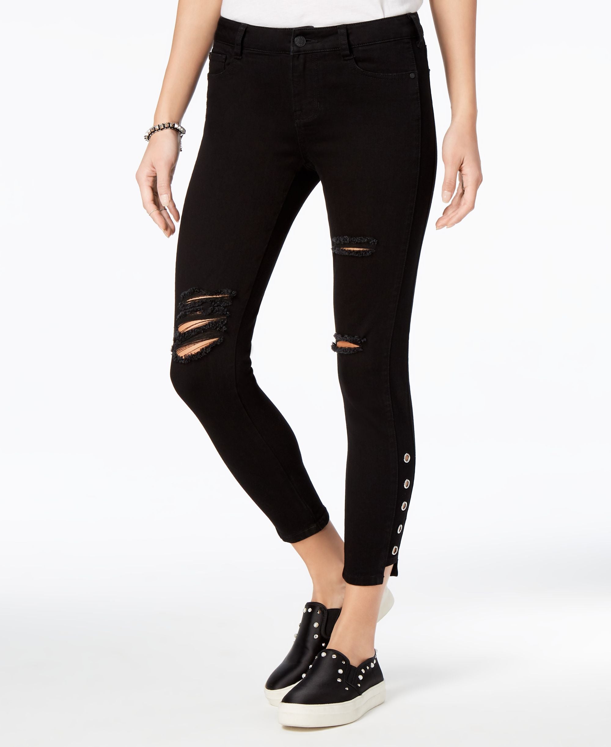 Celebrity Pink Juniors Ripped Grommeted Skinny Jeans