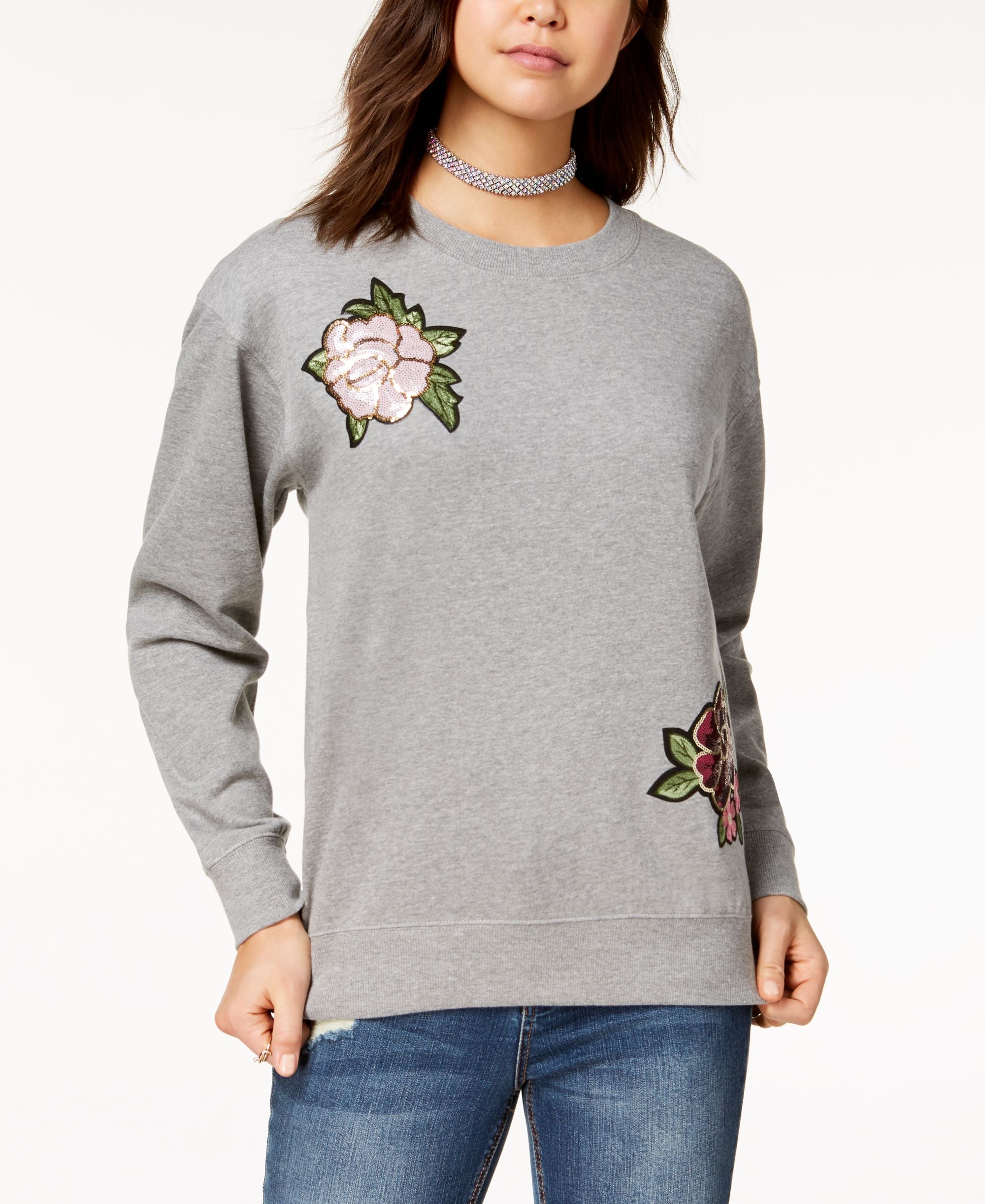 Juniors' Sequin Applique Sweatshirt