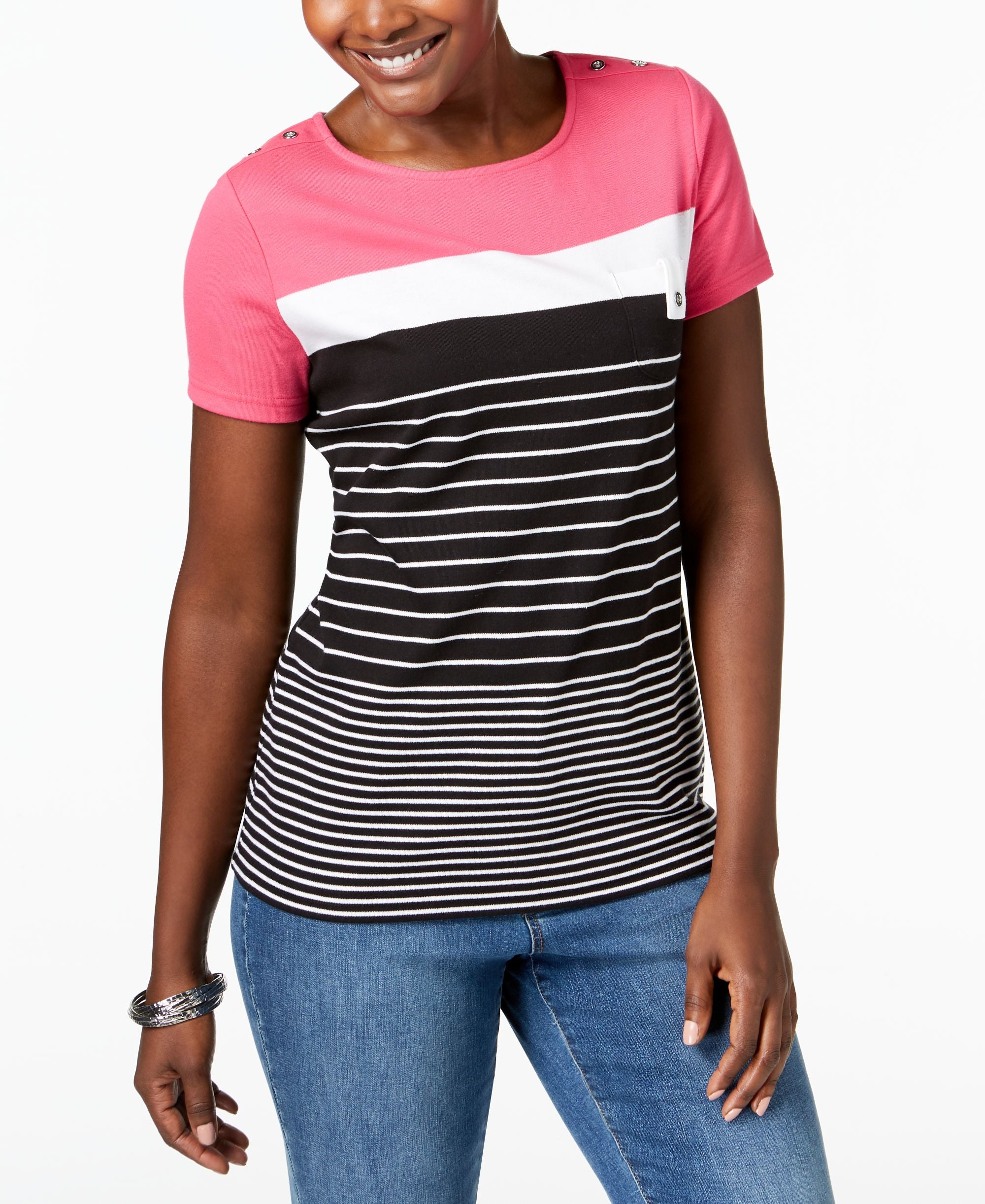 Karen Scott Button Shoulder Top