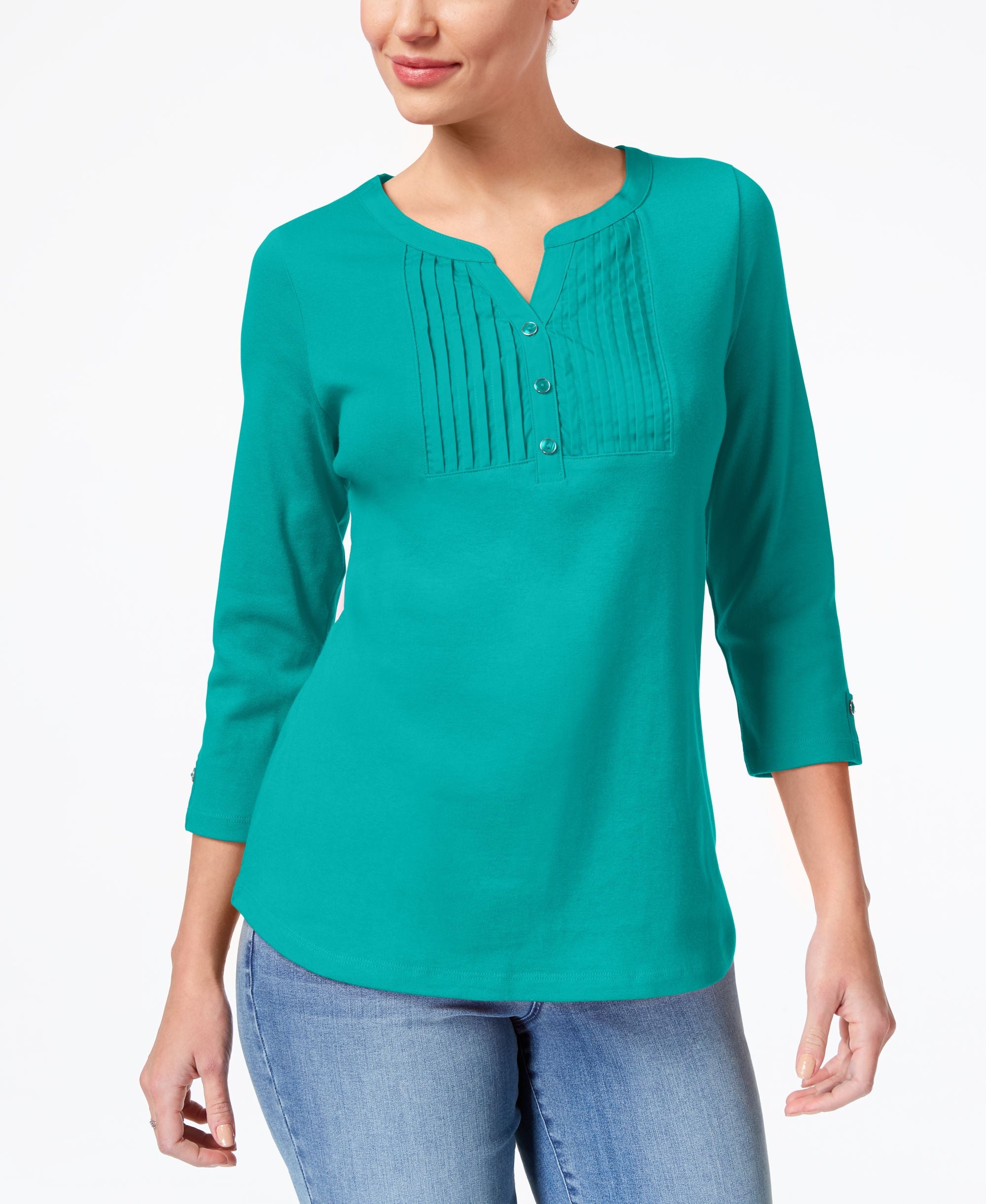 Karen Scott Cotton Pleated Henley