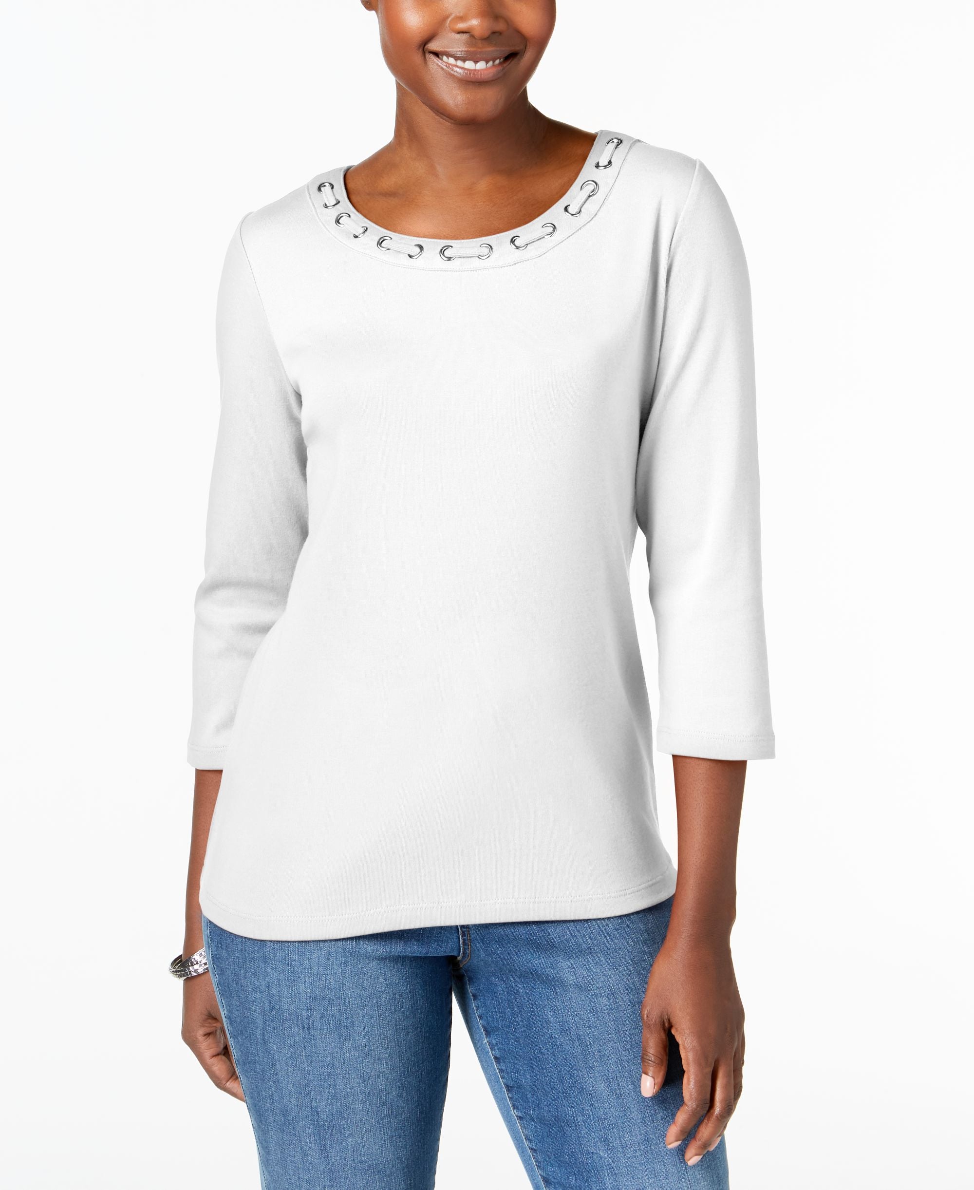 Karen Scott Cotton Grommet Detail T-Shirt