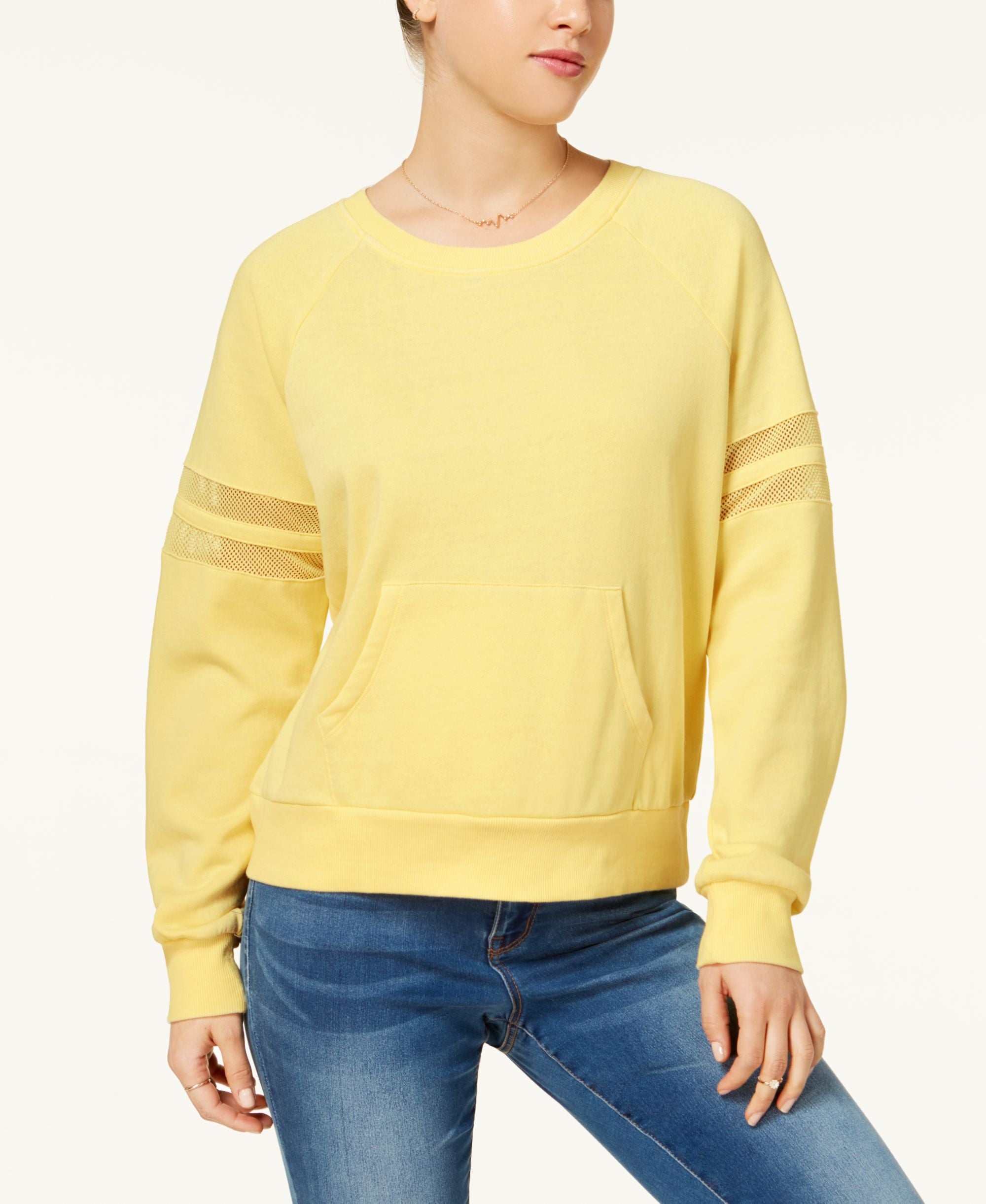 Hippie Rose Juniors Mesh Trimmed Pullover Sweatshirt