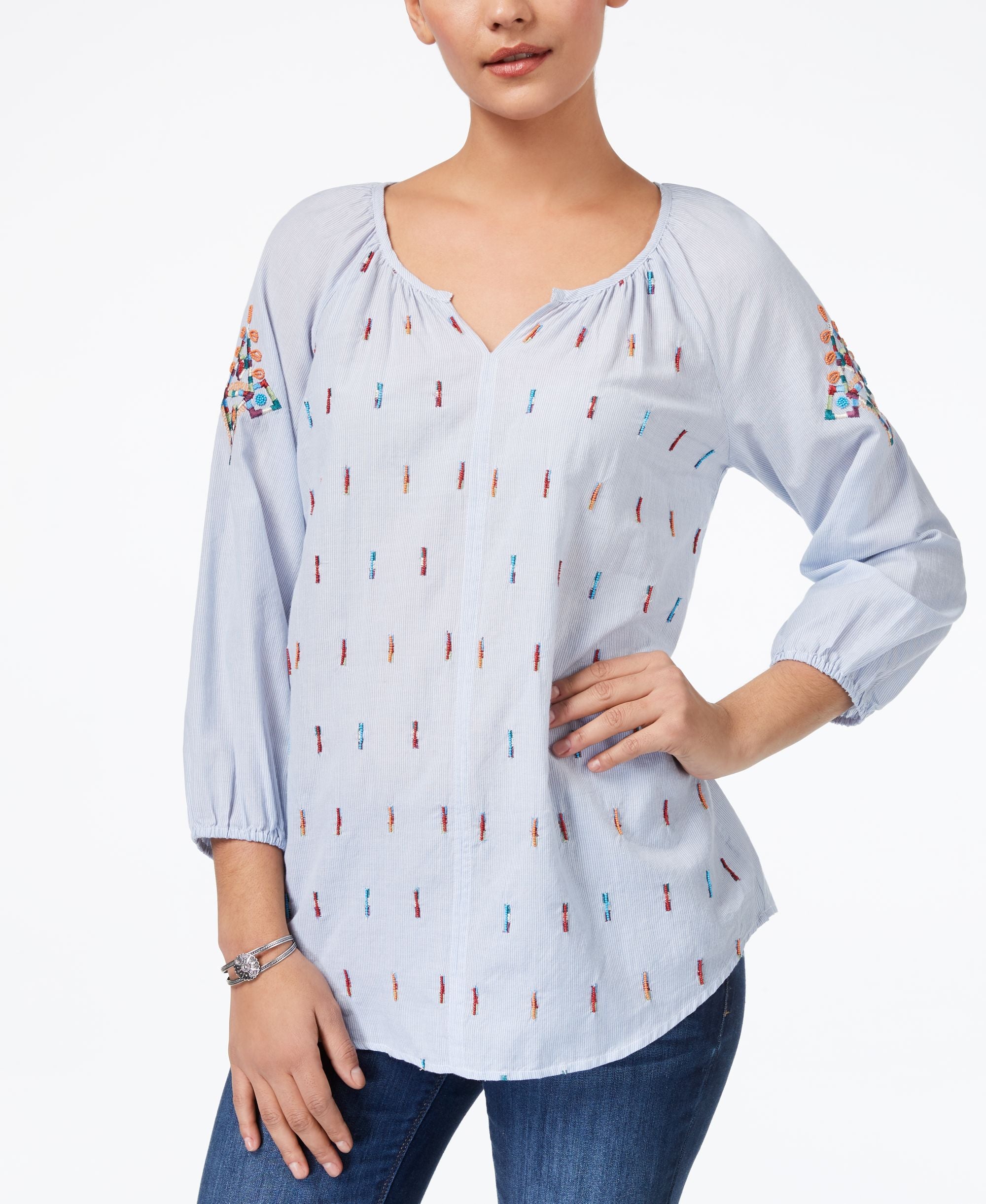 Style & Co Beaded Embroidered Peasant Blouse