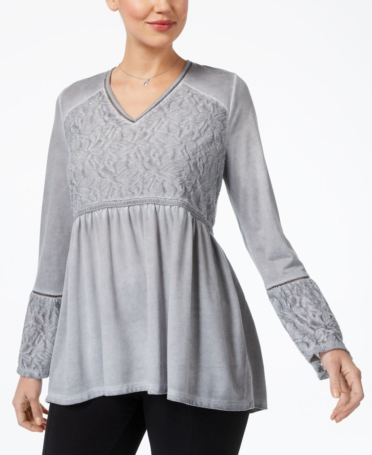 Jacquard-Detail Peasant Top