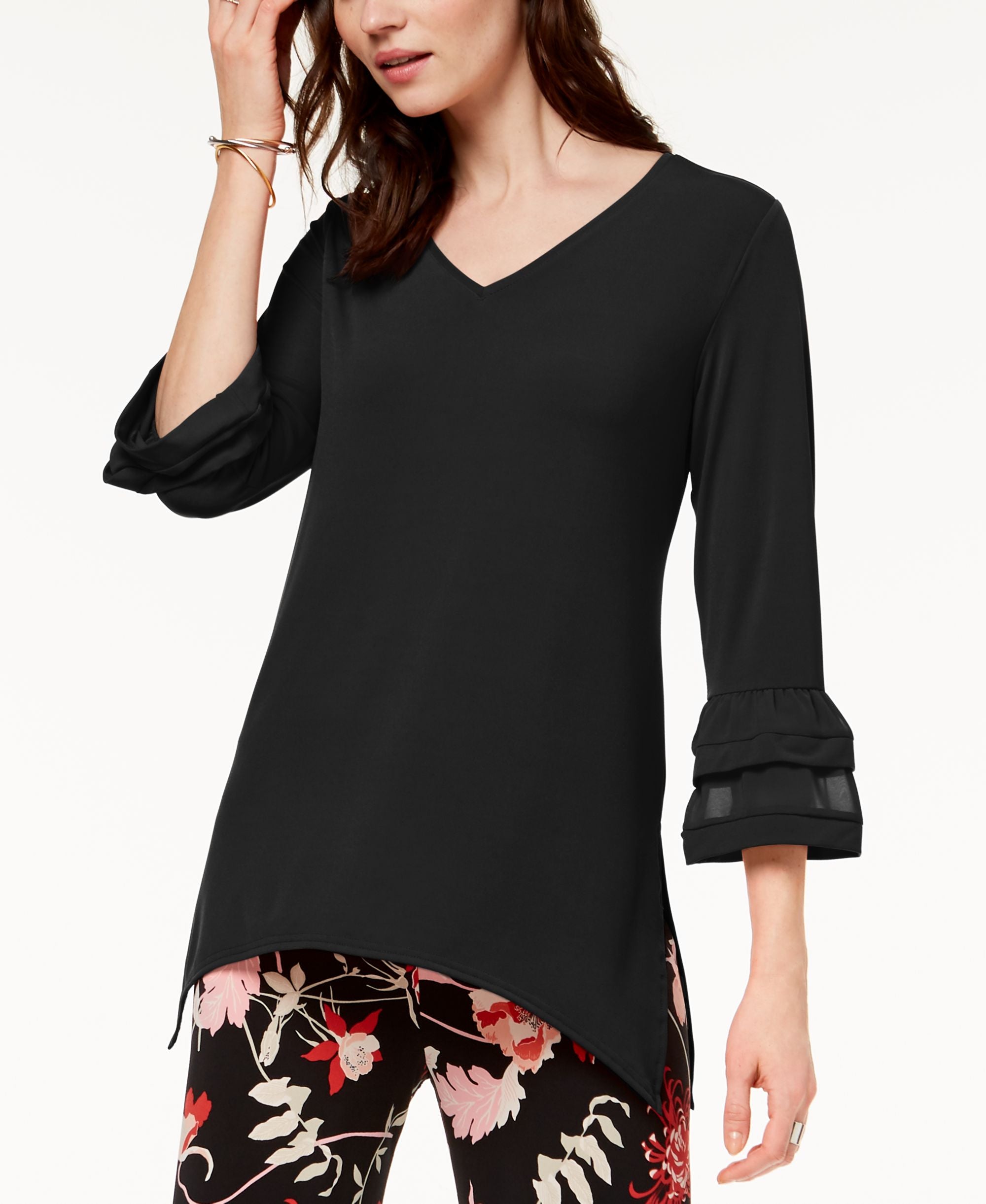 Alfani Petite Double Bell Sleeve Swing Top