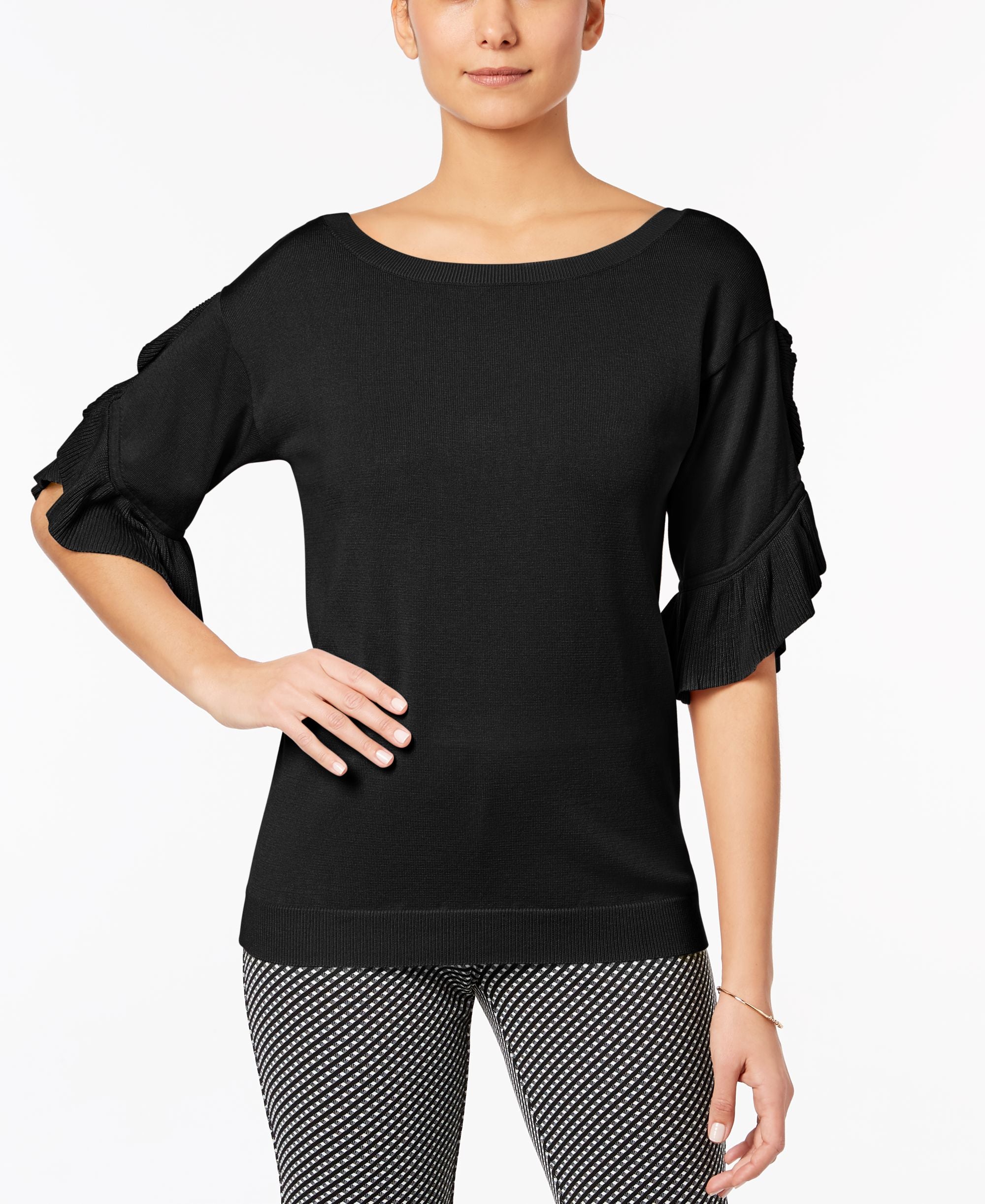 Low-Back Ruffled-Sleeve Sweater