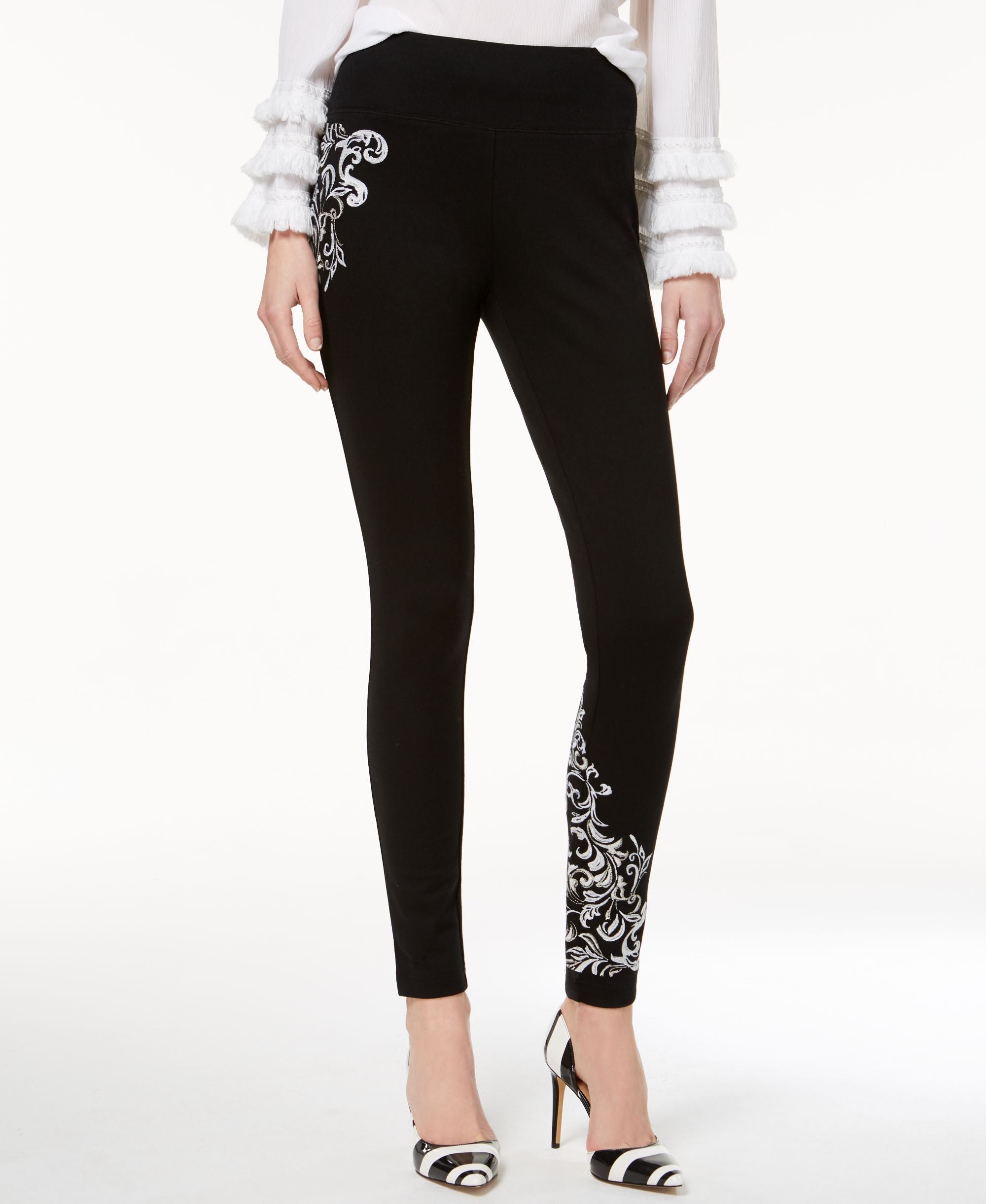Embroidered Ponte Knit Leggings