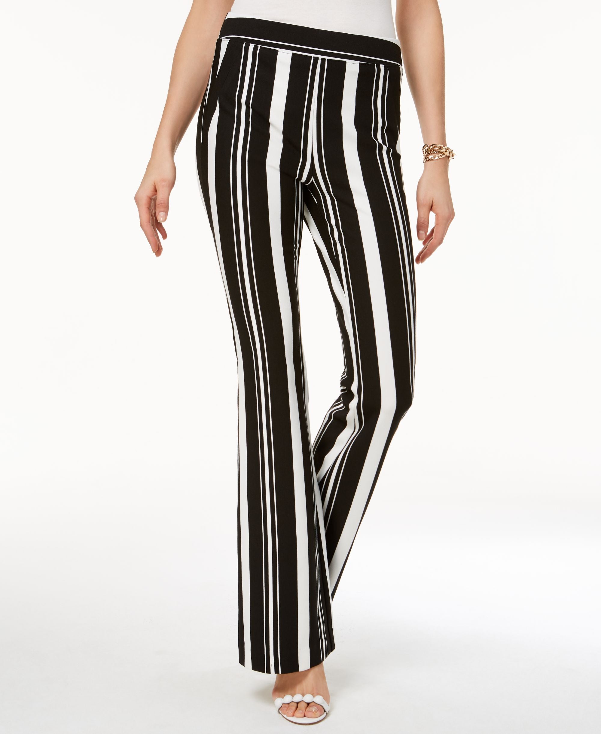 Curvy Striped Ponte Knit Bootcut Pants