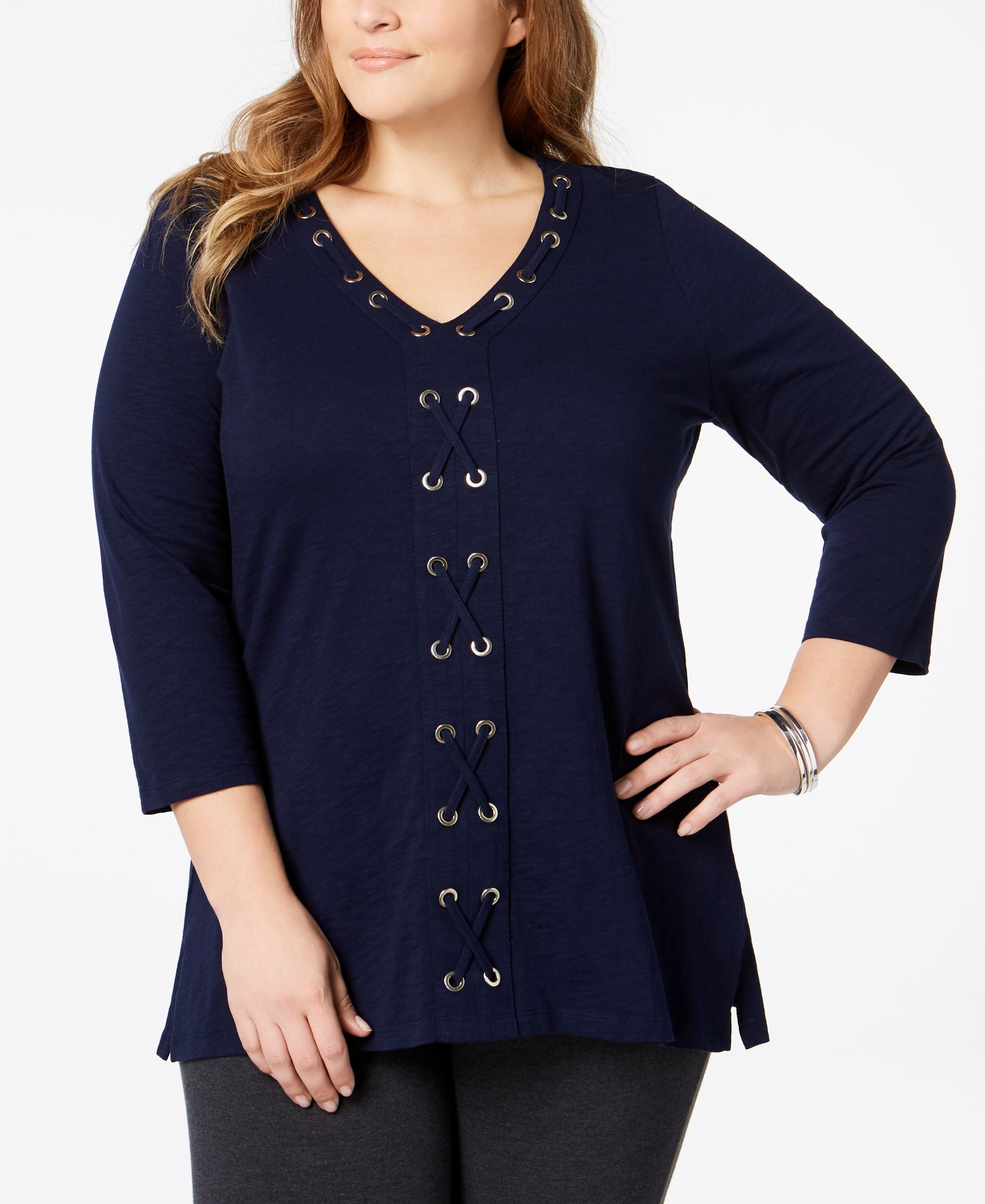 JM Collection Plus Size Cotton Grommet Tunic