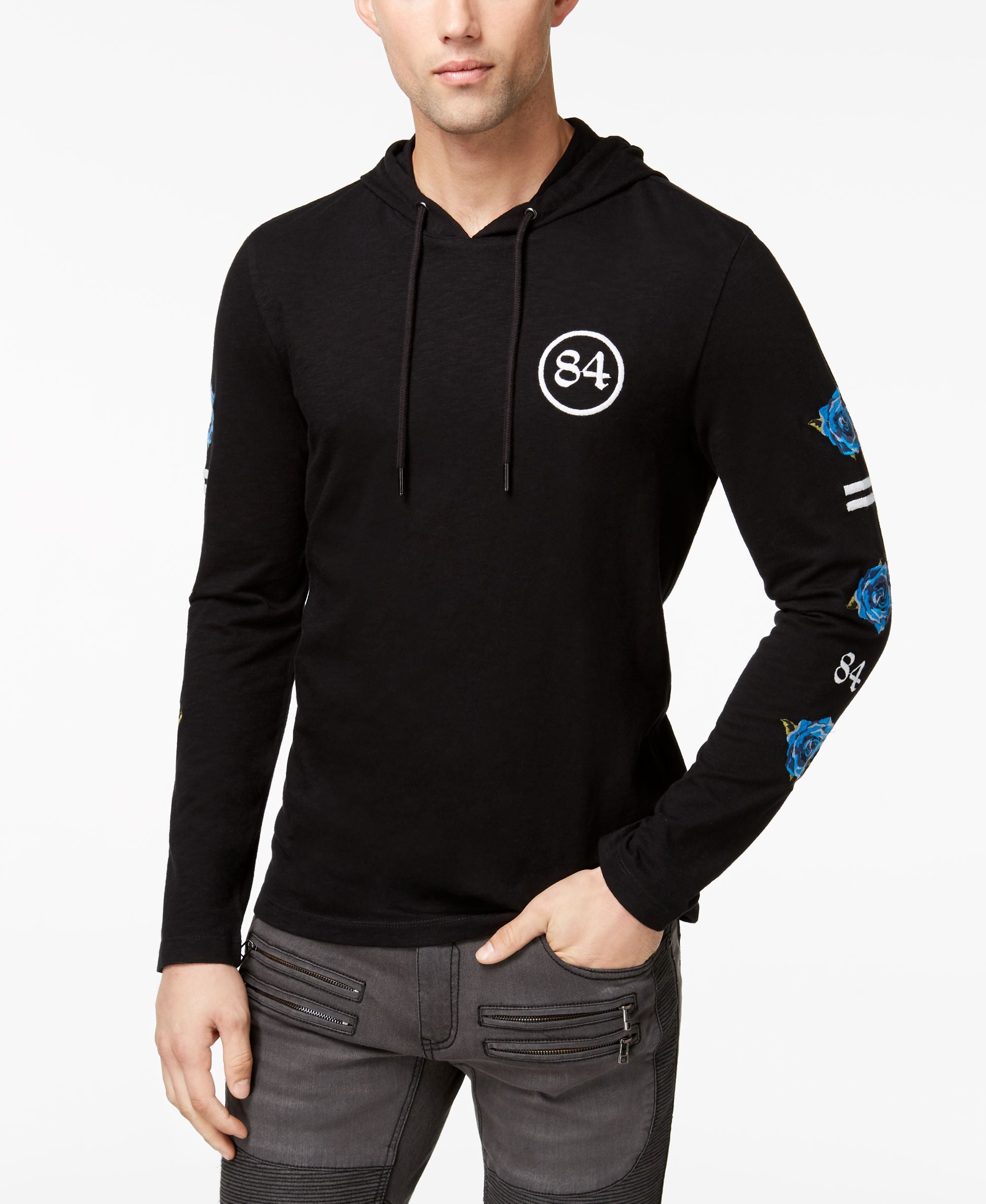 Mens Textured Embroidered Hooded T-Shirt