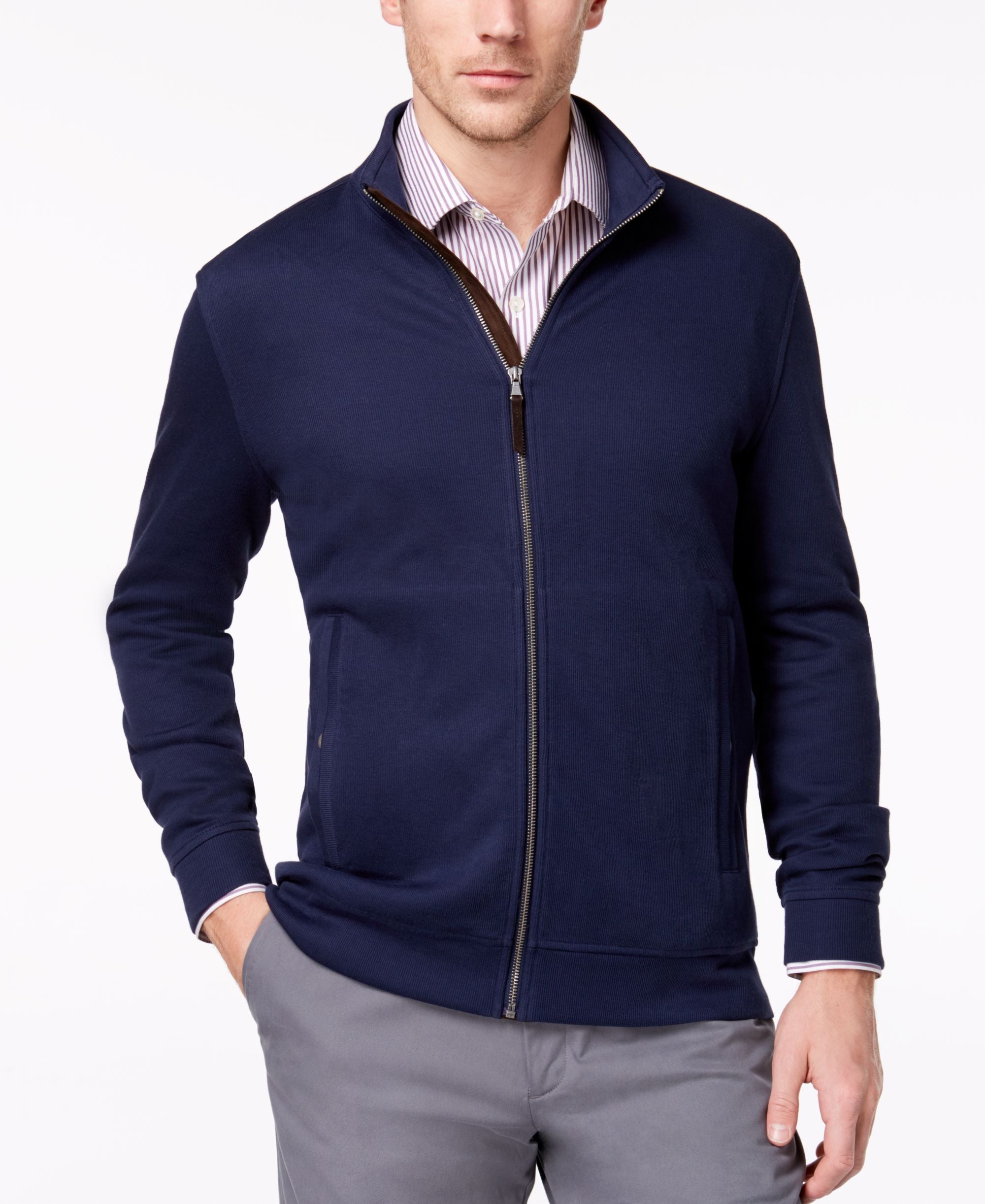Tasso Elba Mens Supima Cotton Full Zip Knit Jacket4