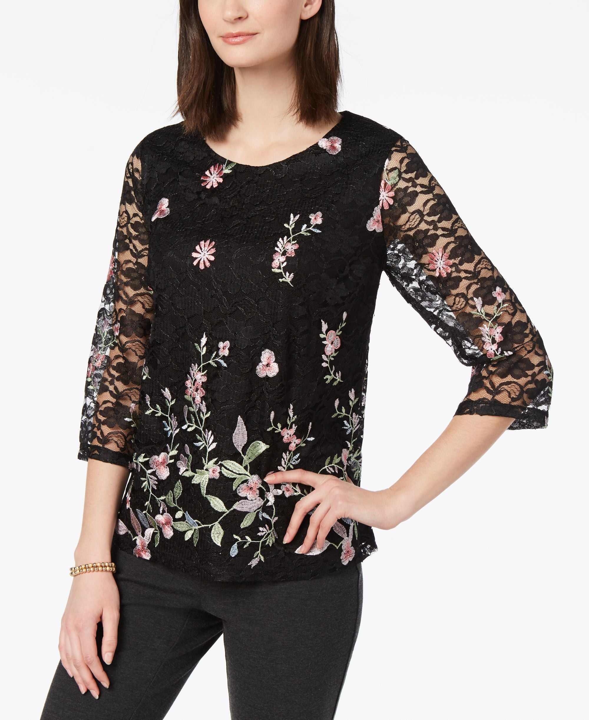 Charter Club Embroidered Lace Top