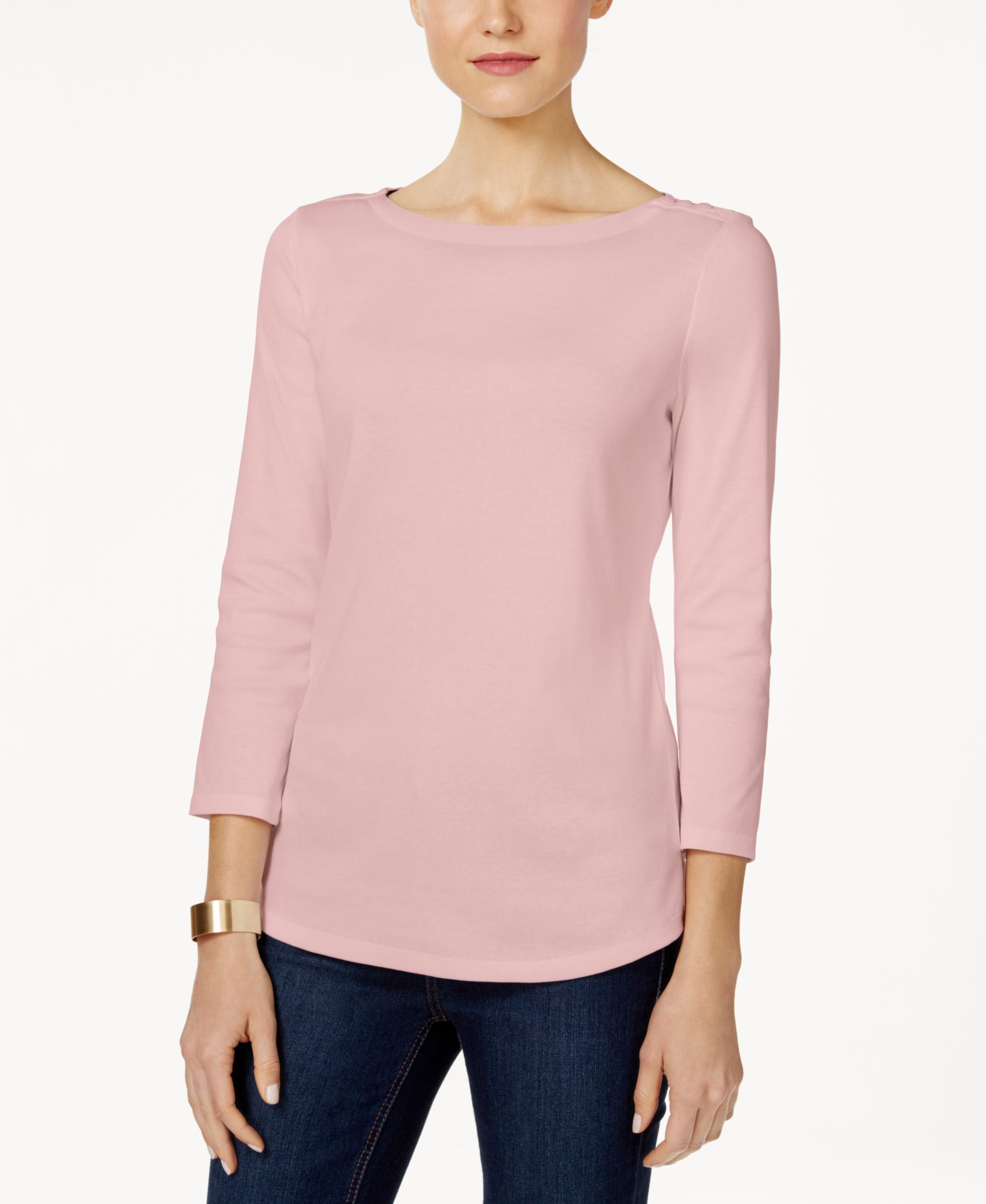 Charter Club Petite Pima Cotton Button Shoulder Top