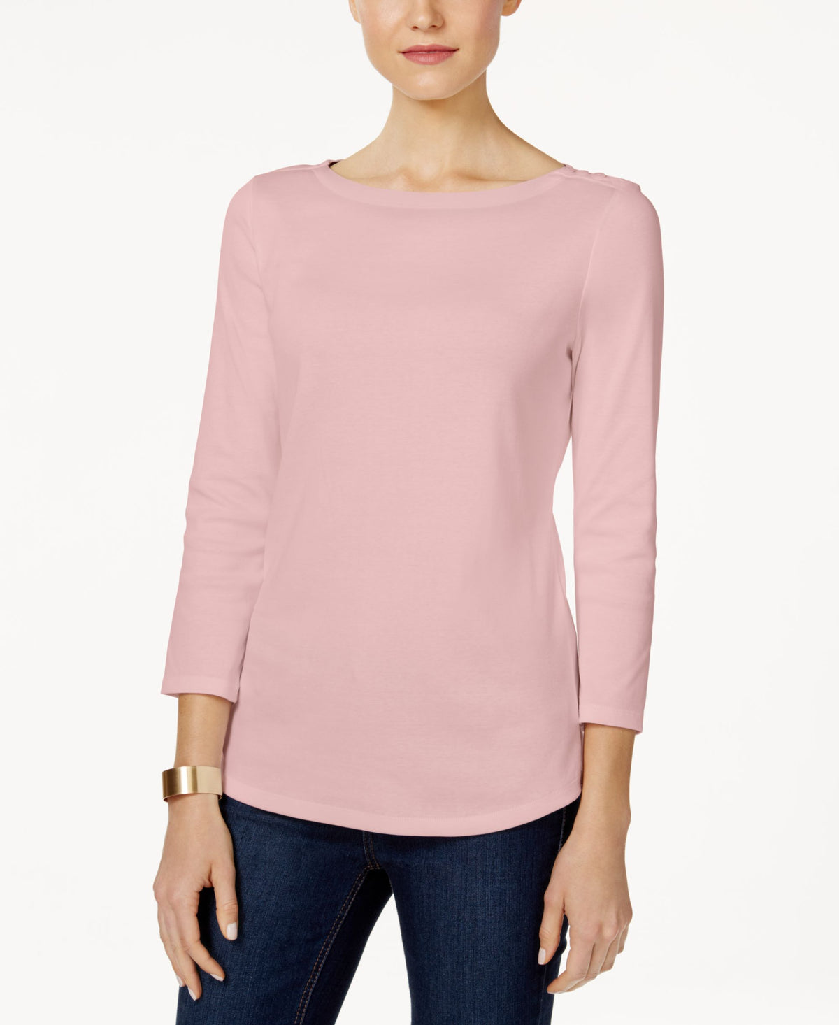 Charter Club Petite Pima Cotton Button Shoulder Top