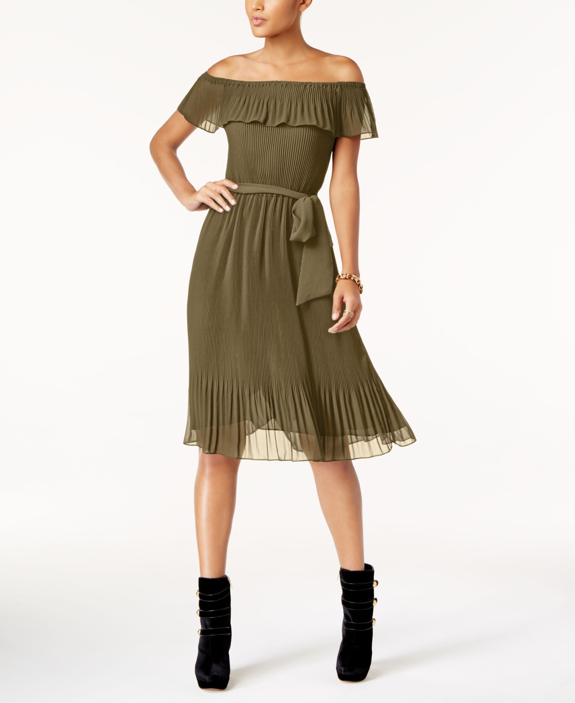 Michael Michael Kors Pleated Off The Shoulder Dress