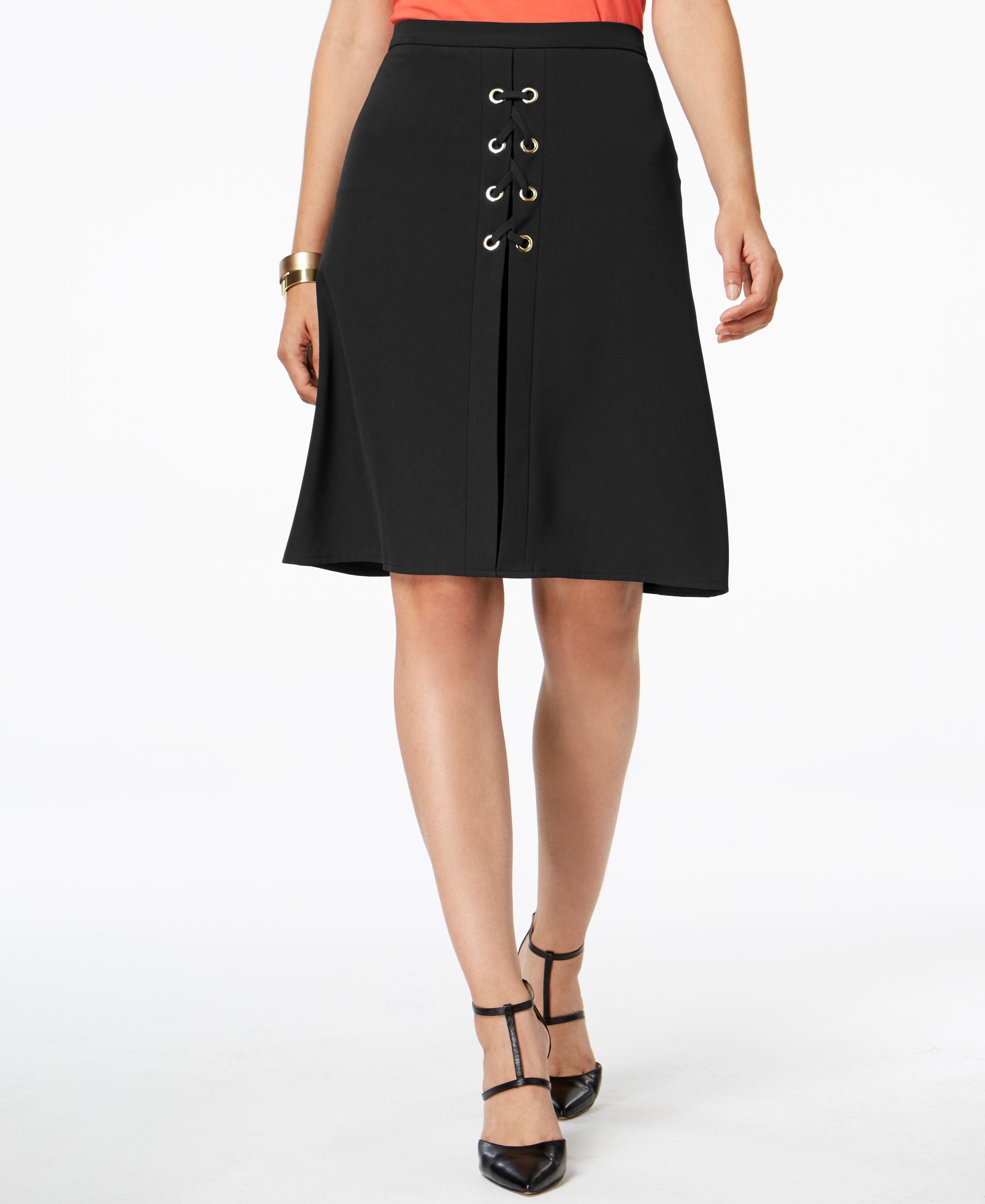 NY Collection Lace Up Grommet Embellished Skirt