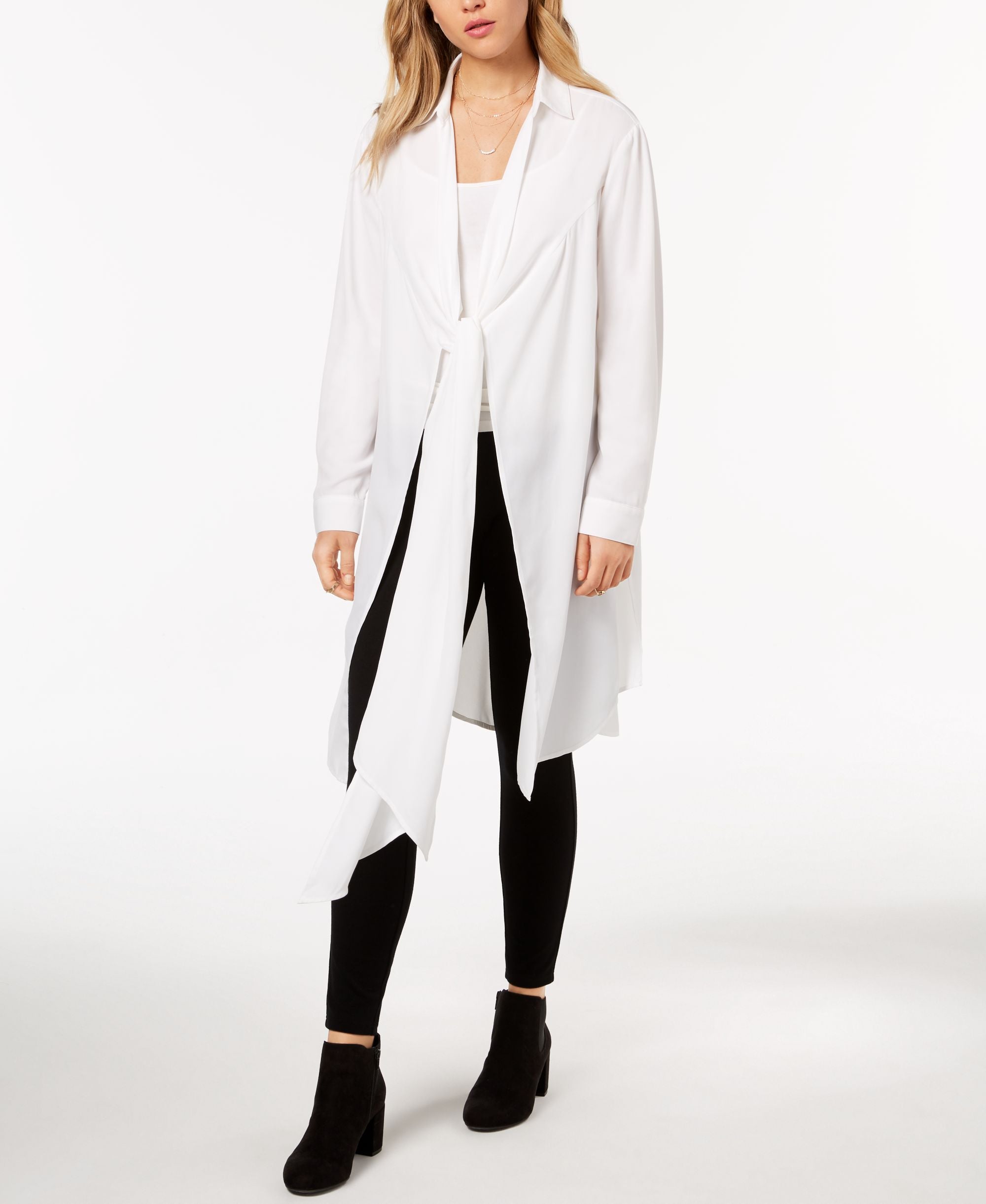 Kensie Long Tie Front Shirt