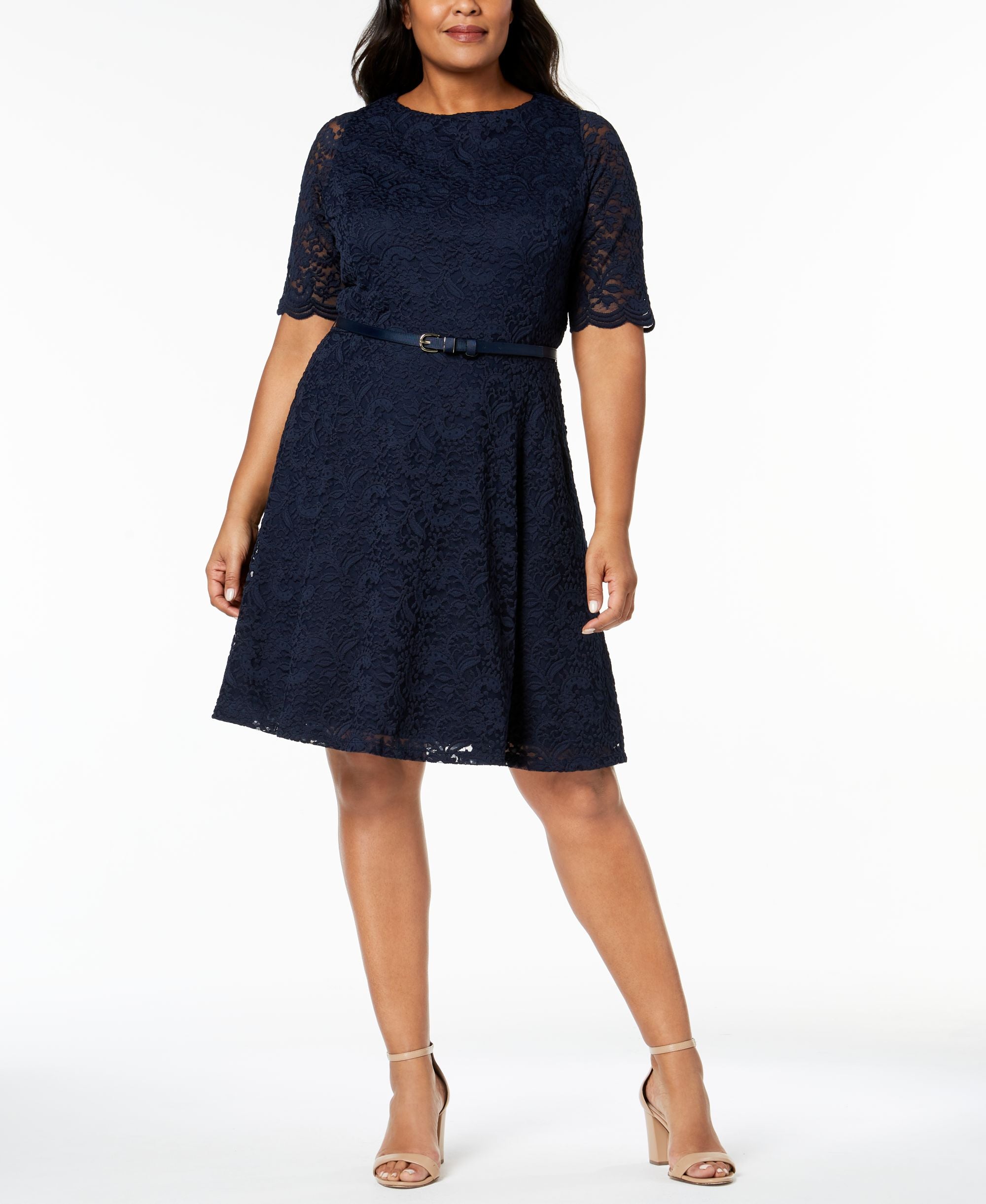 Charter Club Plus Size Belted Lace A Line Dress