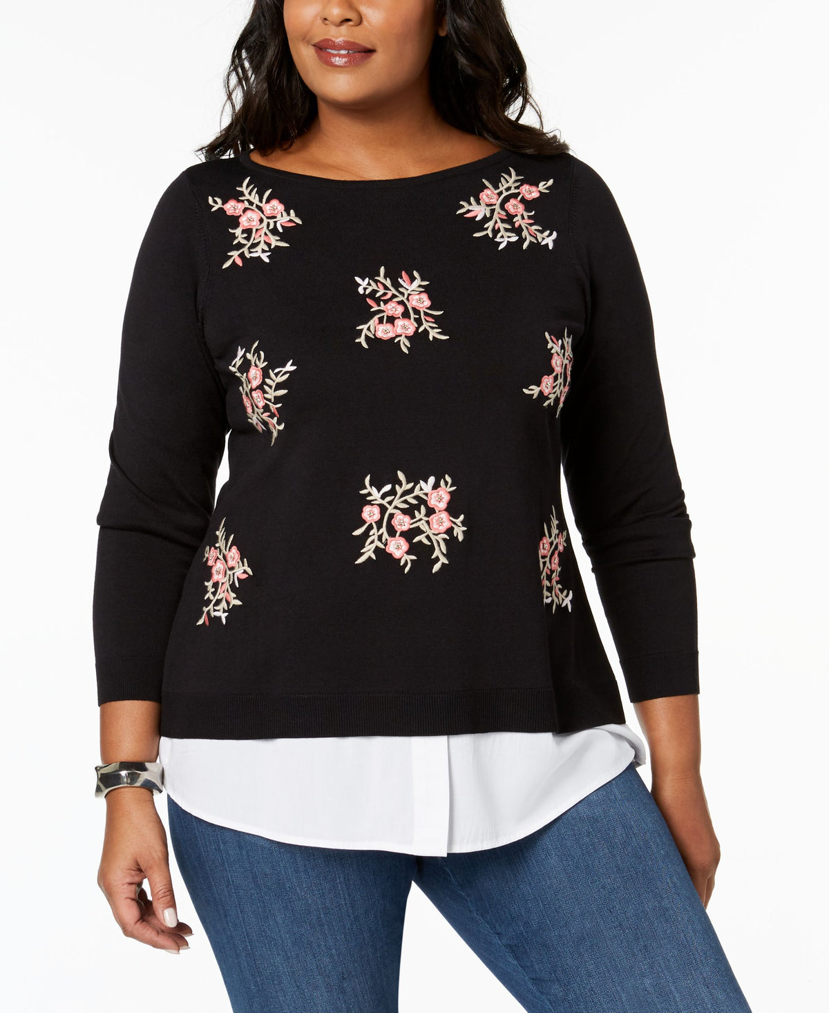 Charter Club Plus Size Embellished Layered Look Sweater