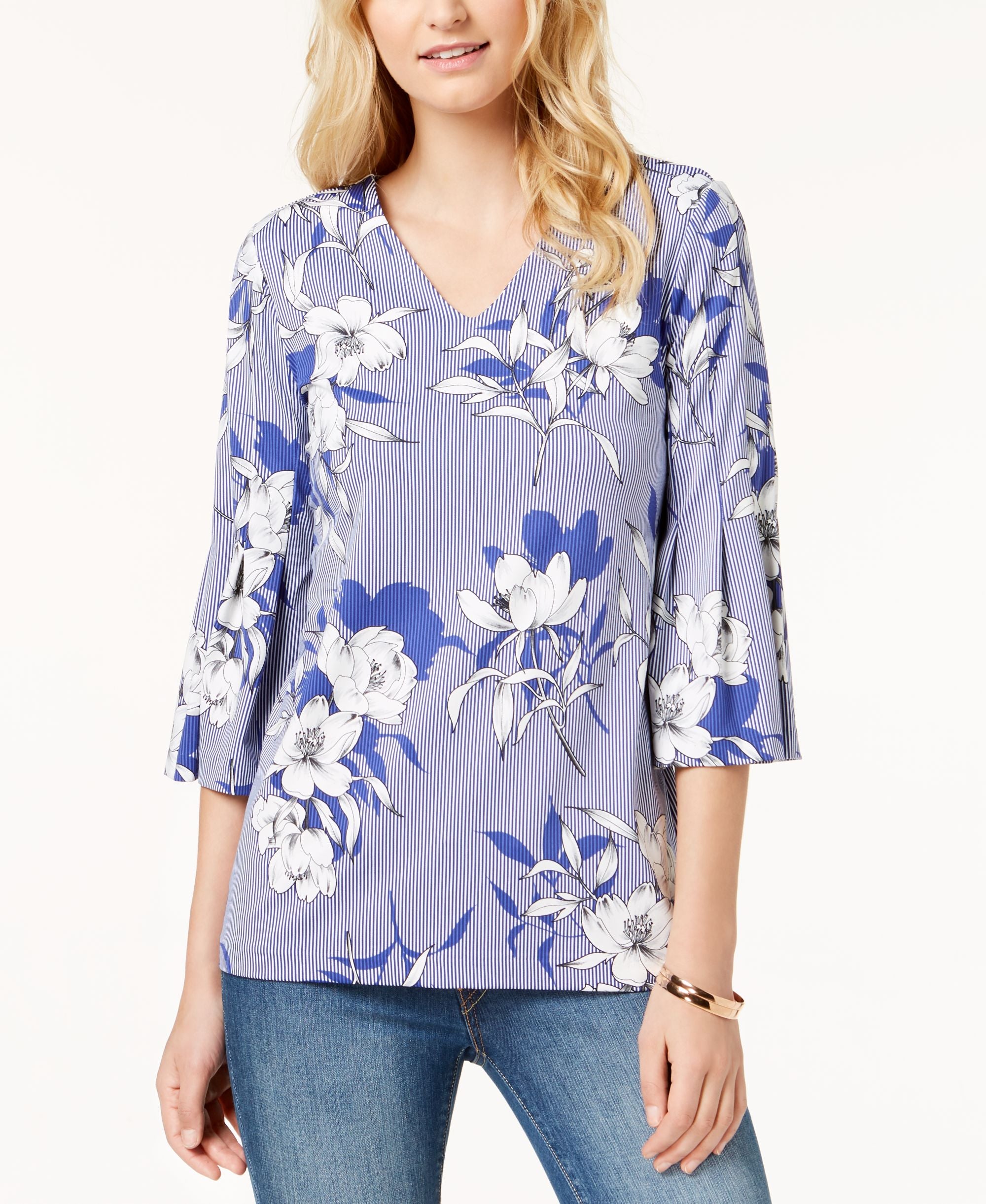 Printed Bell-Sleeve Top