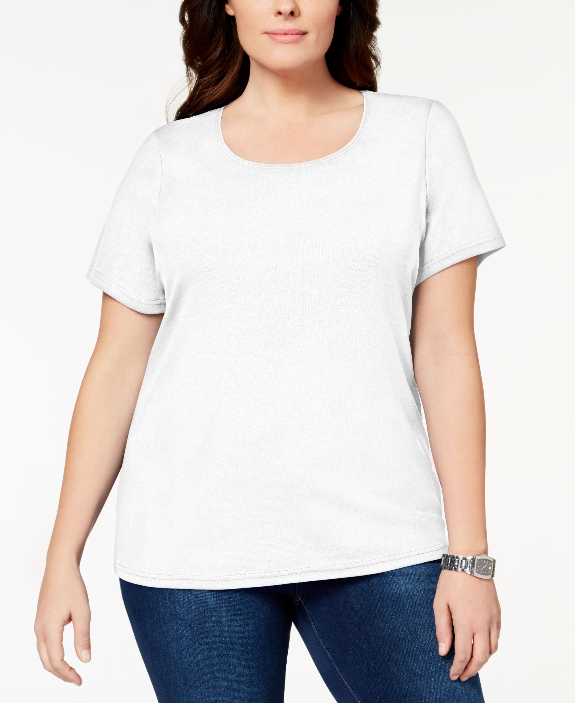 Karen Scott Plus Size Cotton Scoop Neck T-Shirt