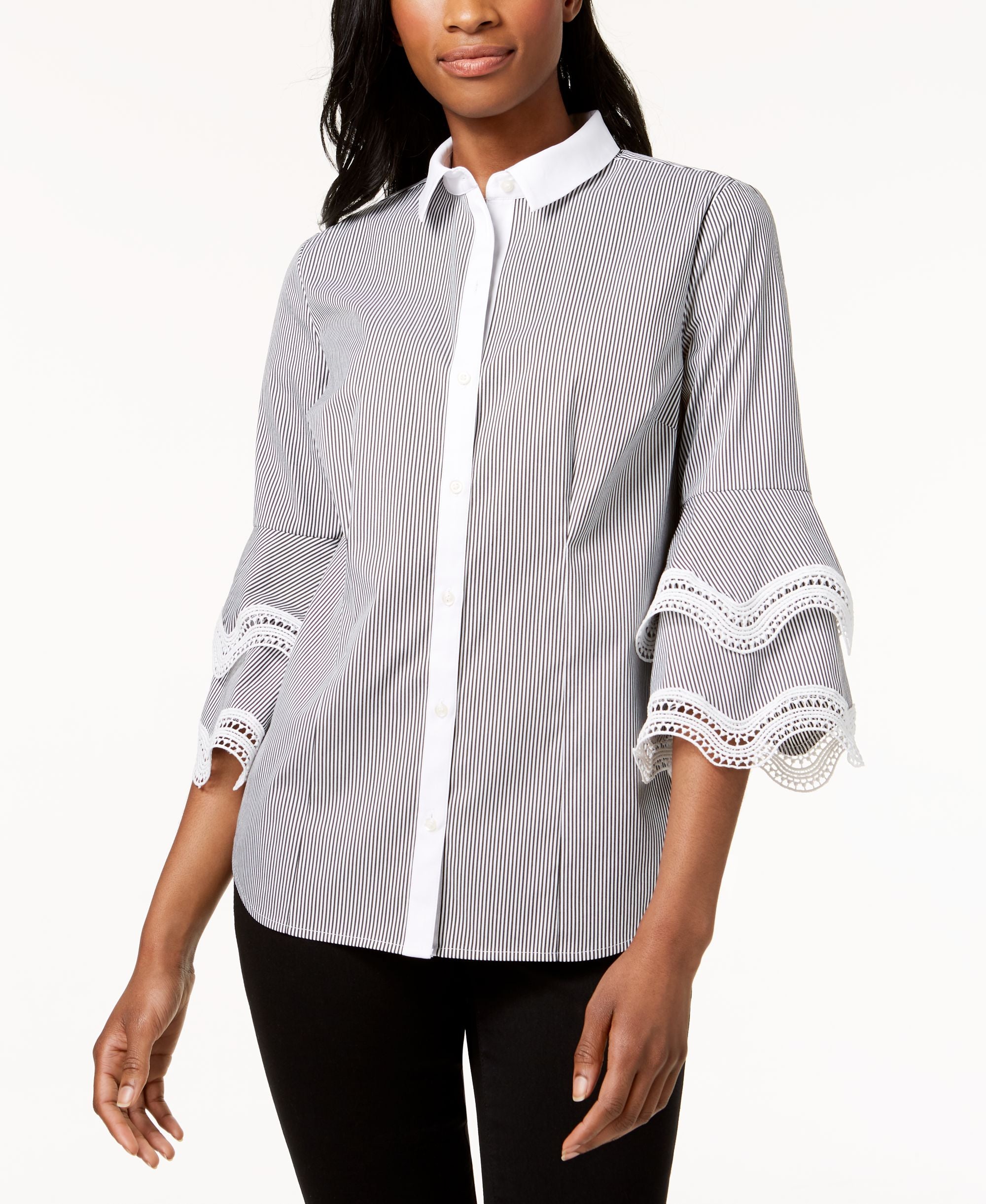 Tiered-Sleeve Lace-Trim Shirt
