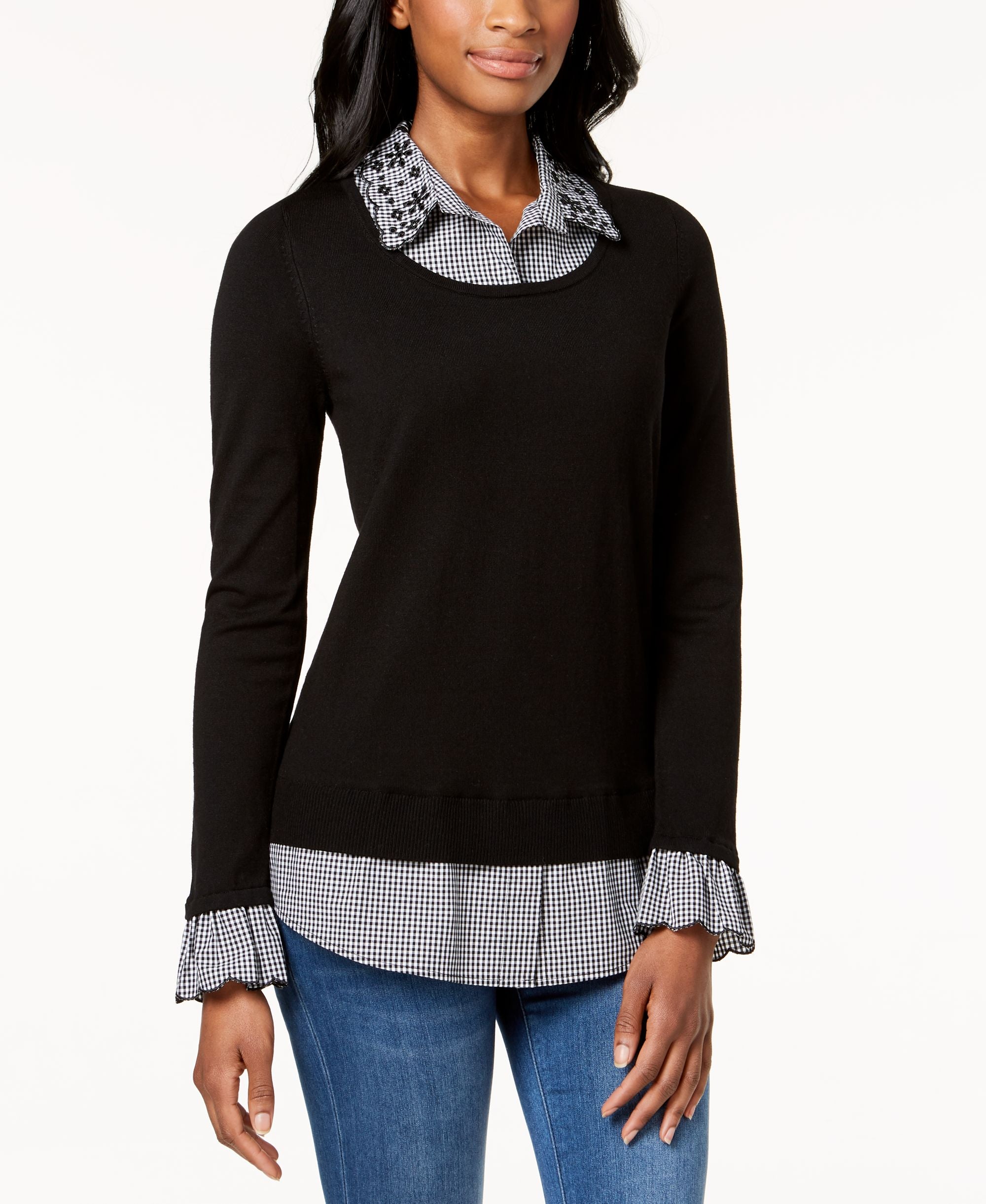 Charter Club Layered Look Embroidered Sweater