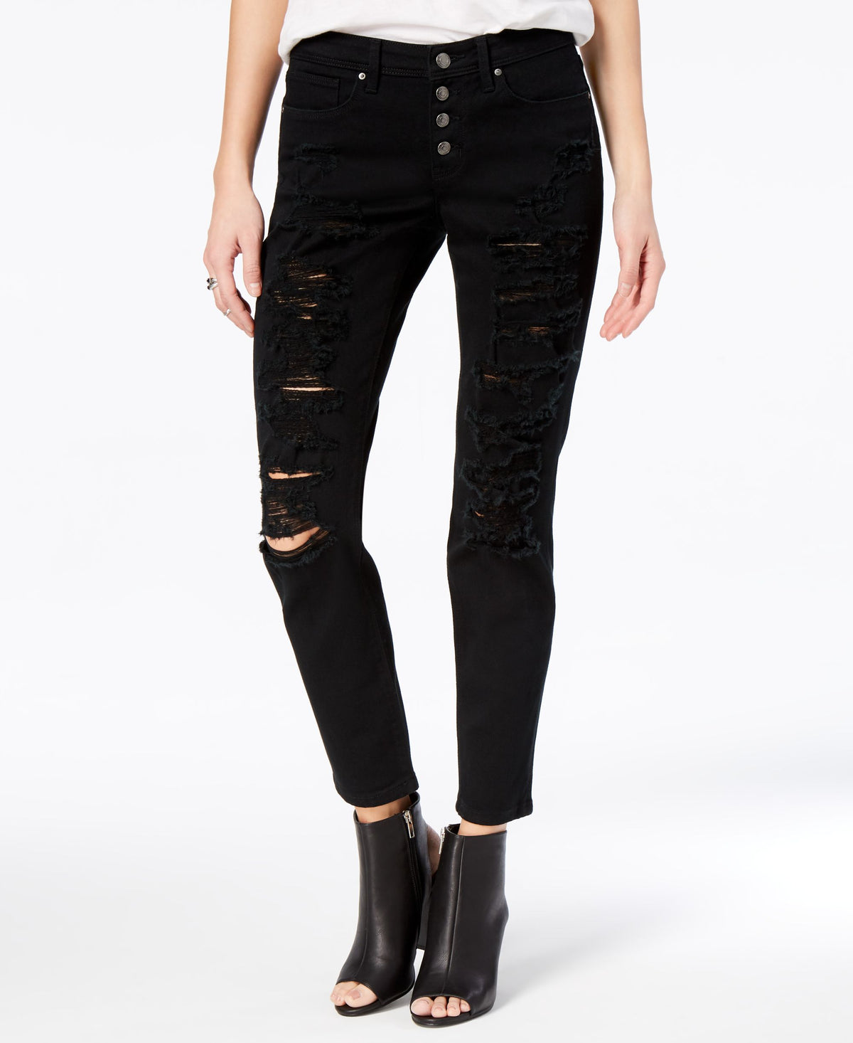 Juniors' Jamie Ripped Cuffed Relaxed Fit Girlfriend Jeans