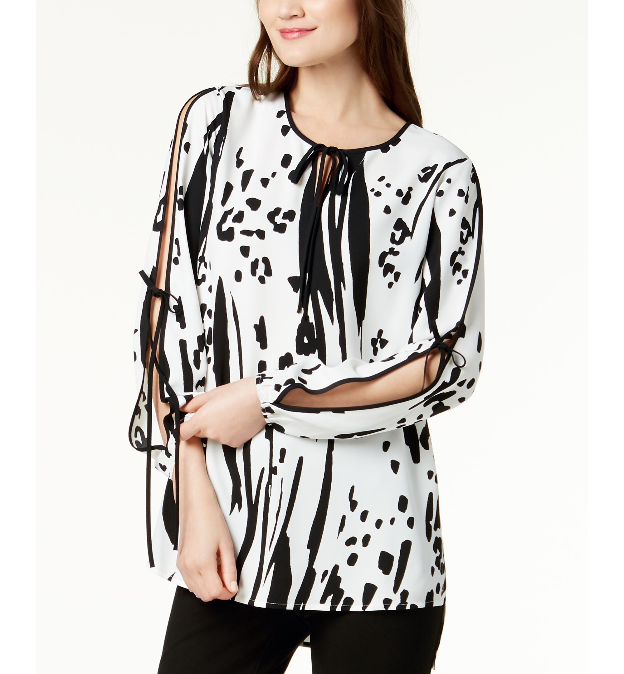 Alfani Printed Tie Sleeve Blouse