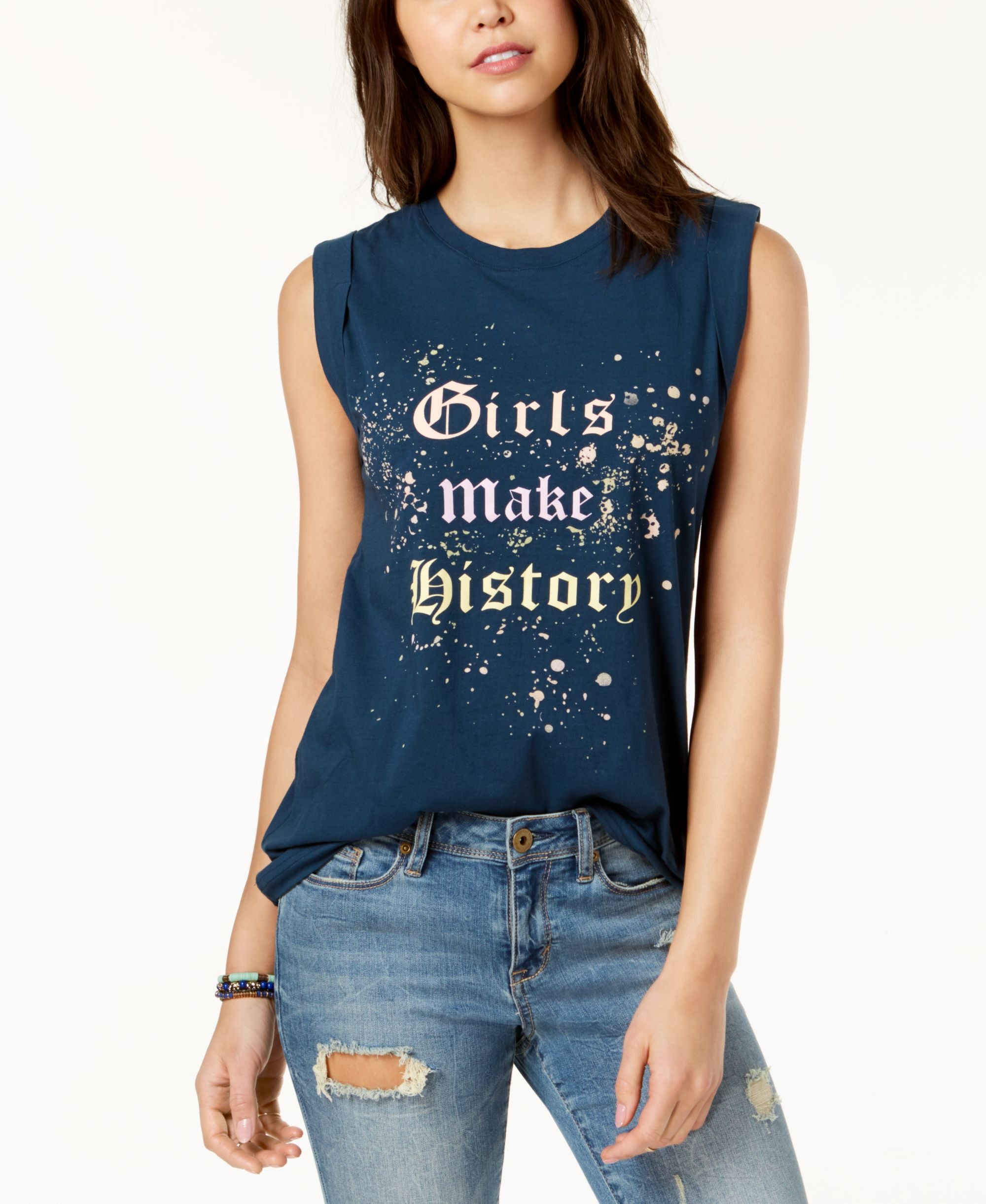 Pretty Rebellious Juniors Girls Make History Graphic Tank Top