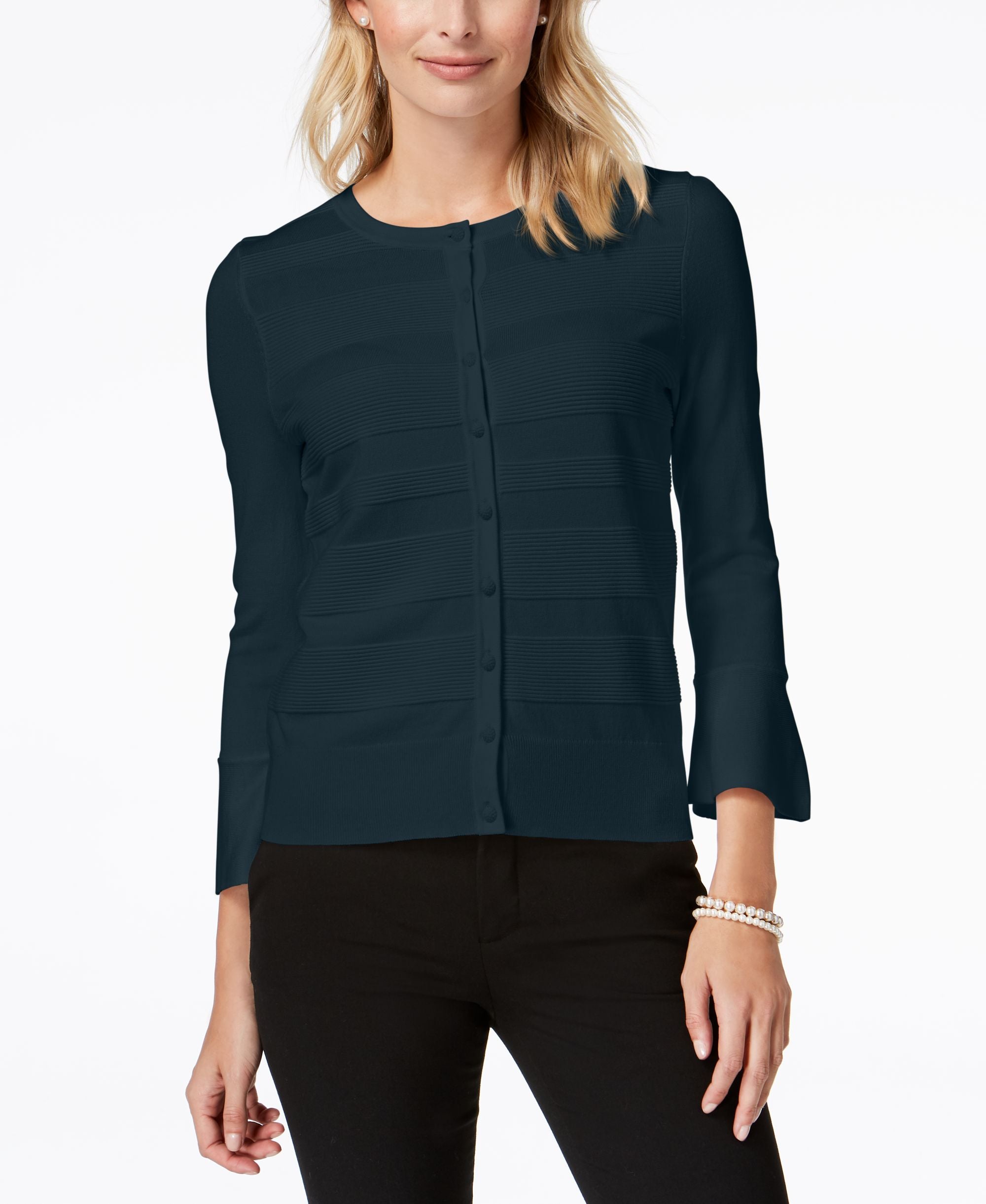 Charter Club Petite Textured Bell Sleeve Cardigan