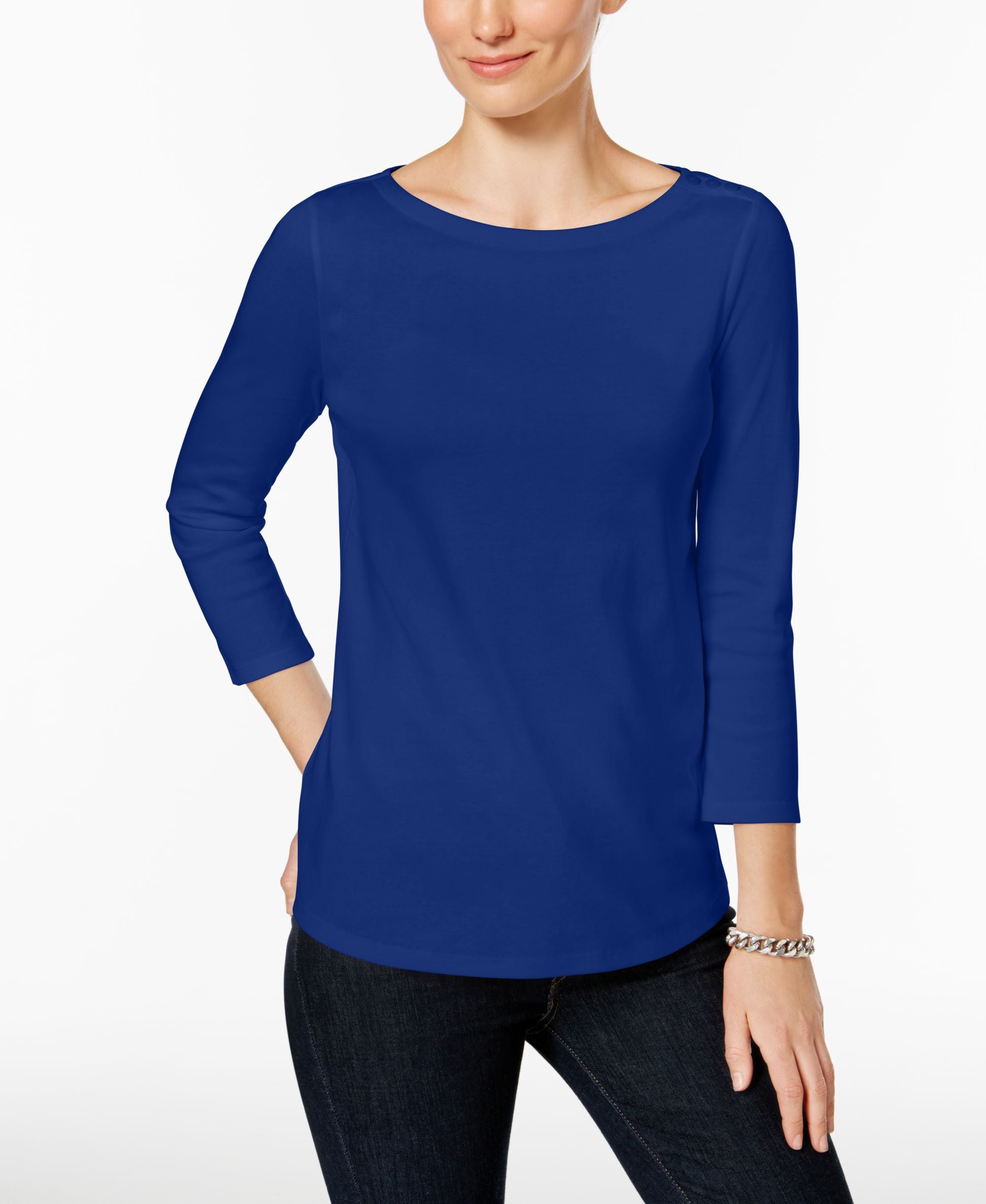 Charter Club Petite Pima Cotton Button Shoulder Top