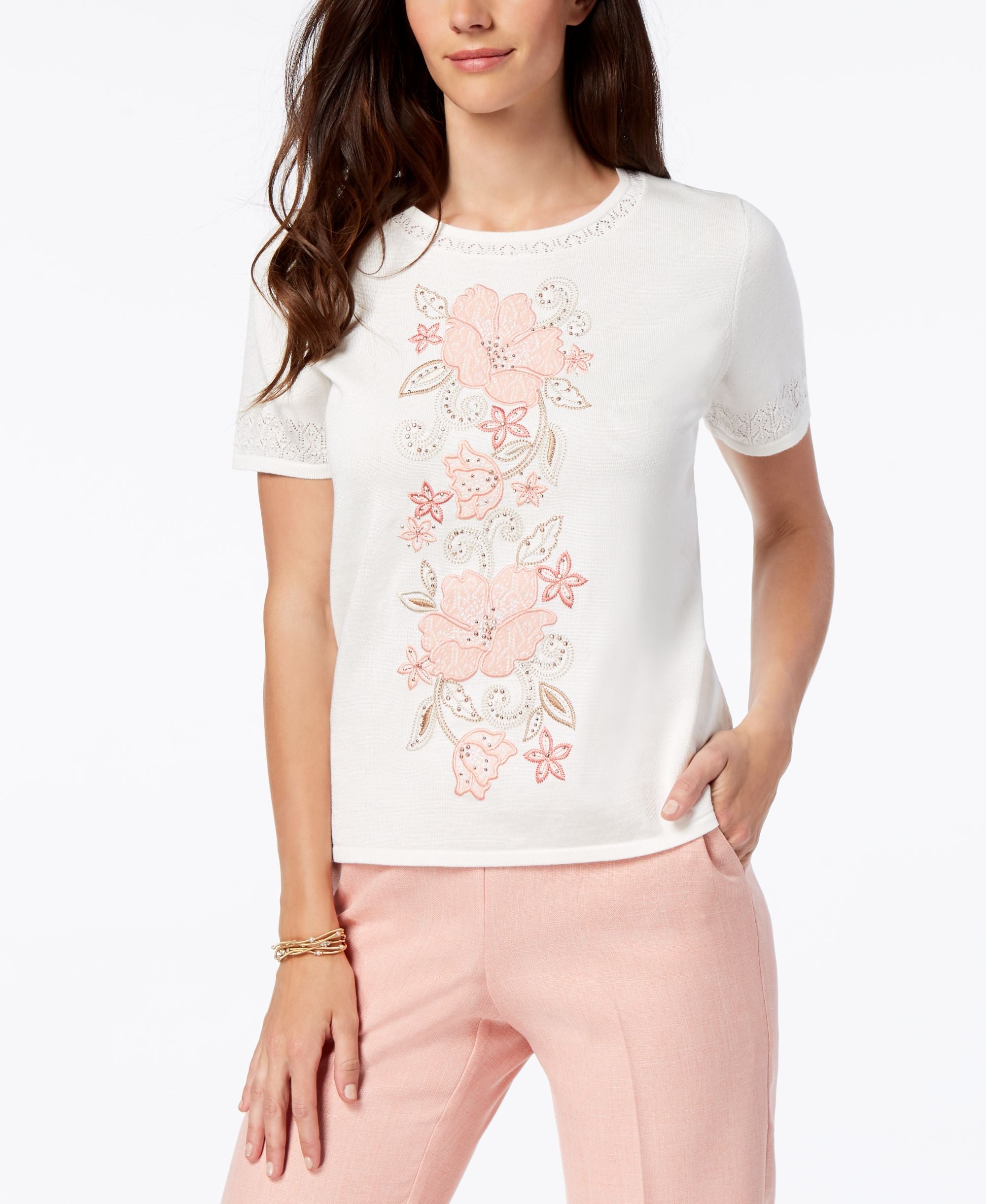 Alfred Dunner La Dolce Vita Floral Applique Sweater