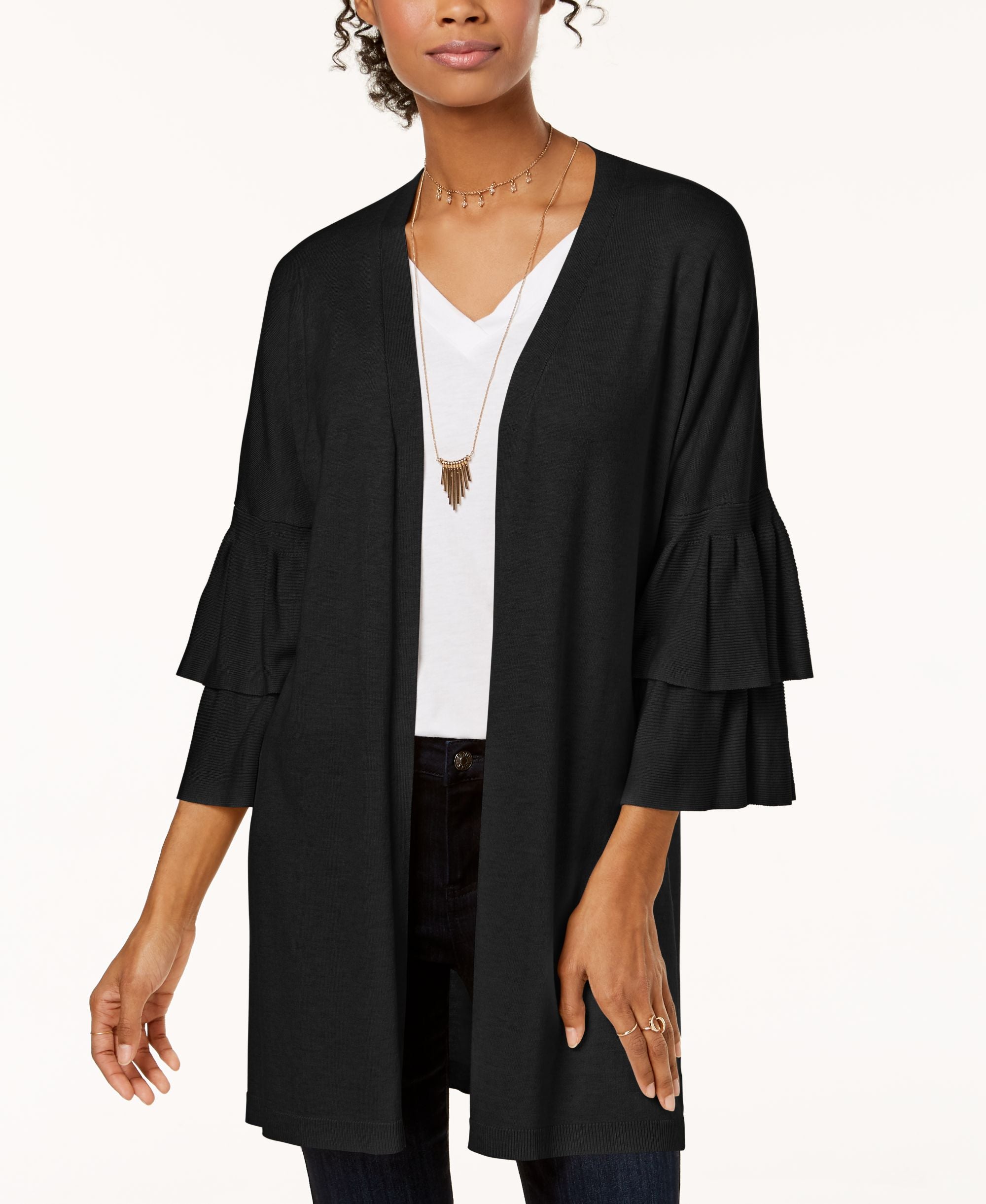 Juniors' Ruffled-Sleeve Cardigan