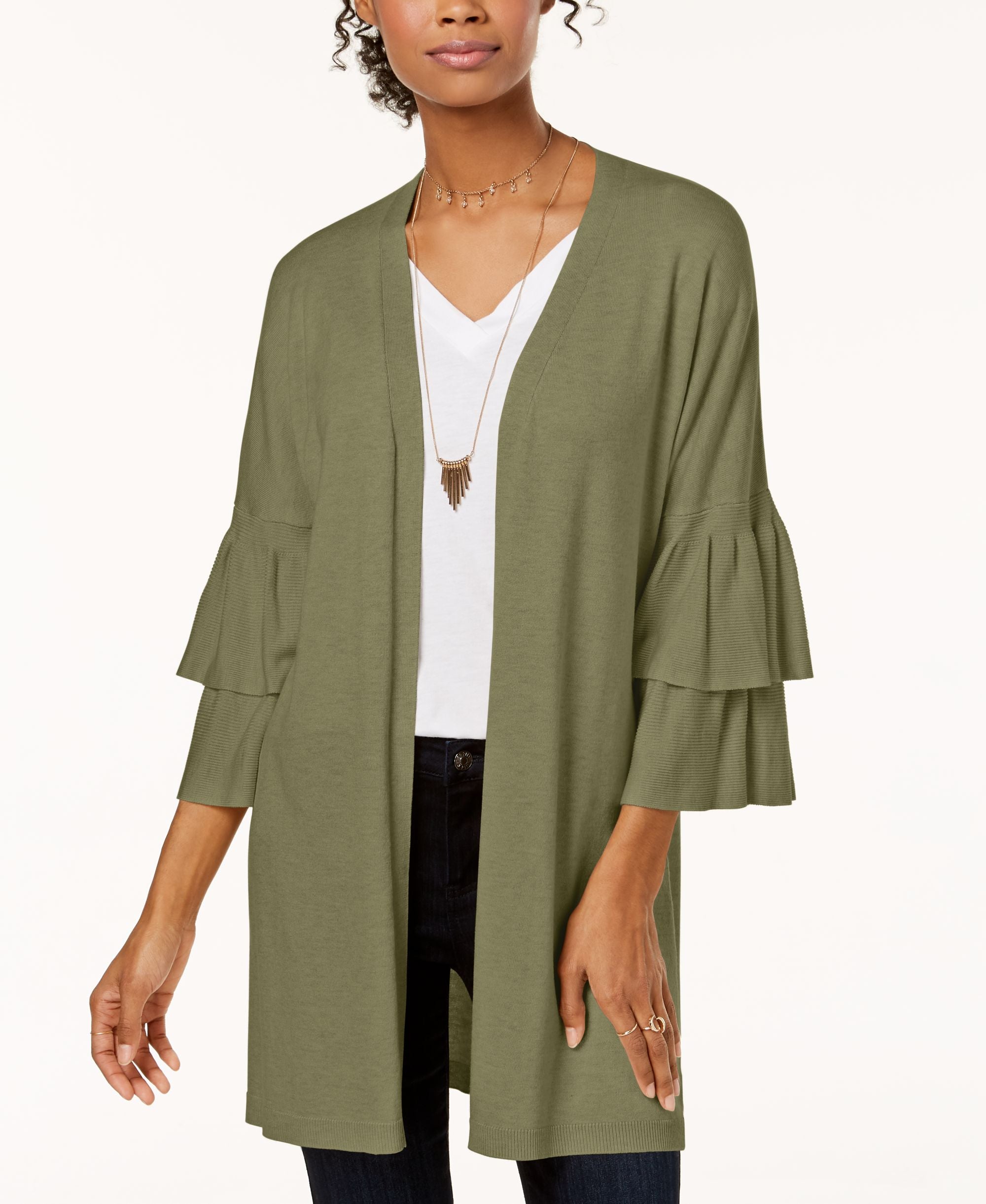 Juniors' Ruffled-Sleeve Cardigan