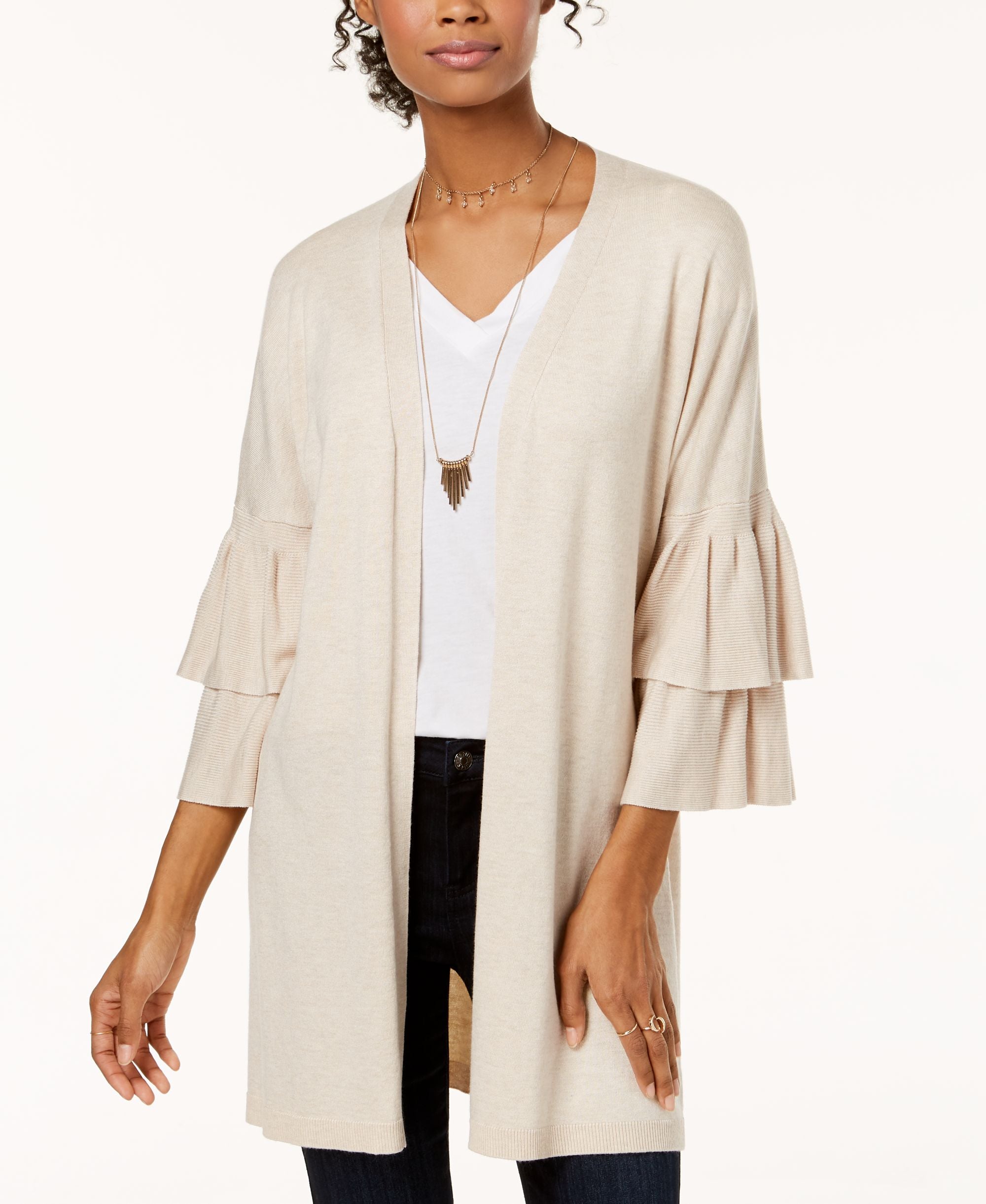 Juniors' Ruffled-Sleeve Cardigan